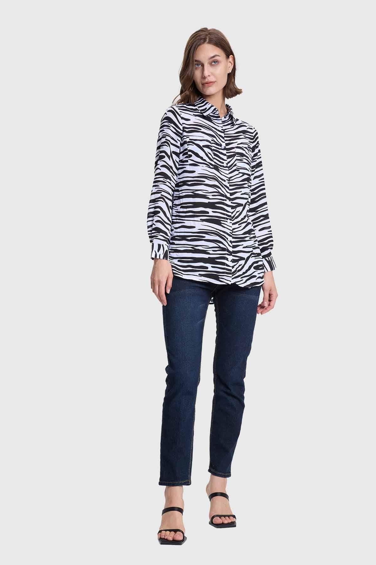 Blusa Mujer Abotonada 2 Bolsillos Negro-3