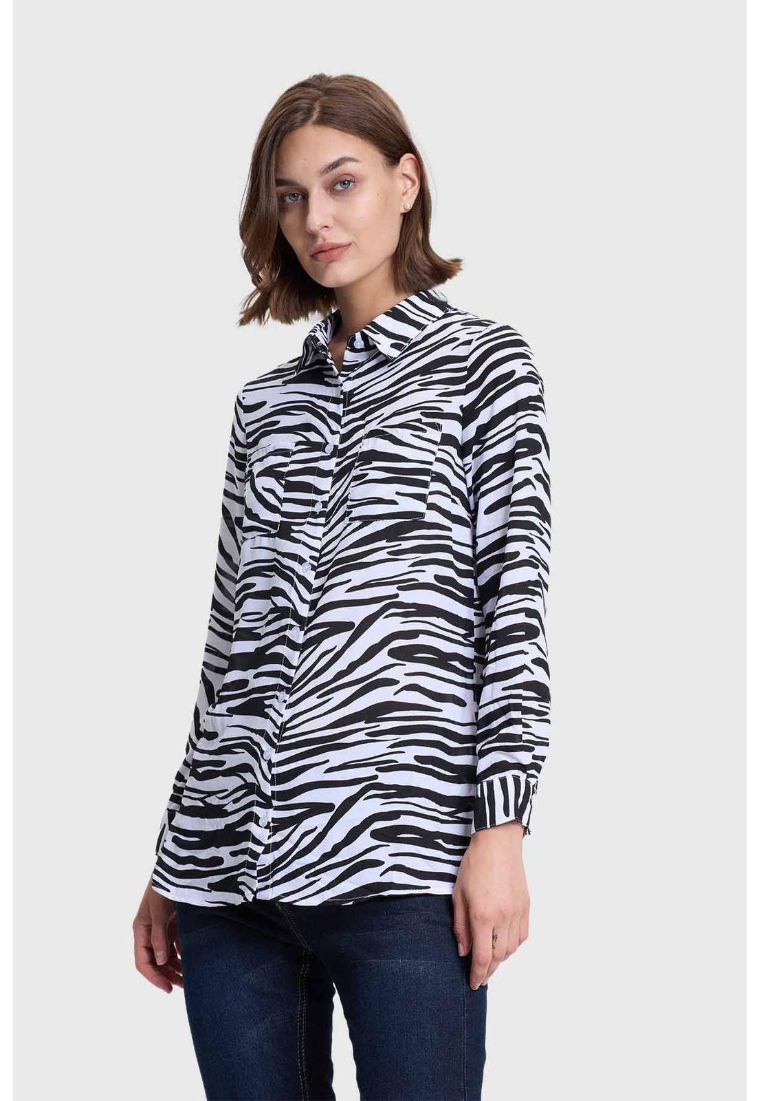 Blusa Mujer Abotonada 2 Bolsillos Negro-1