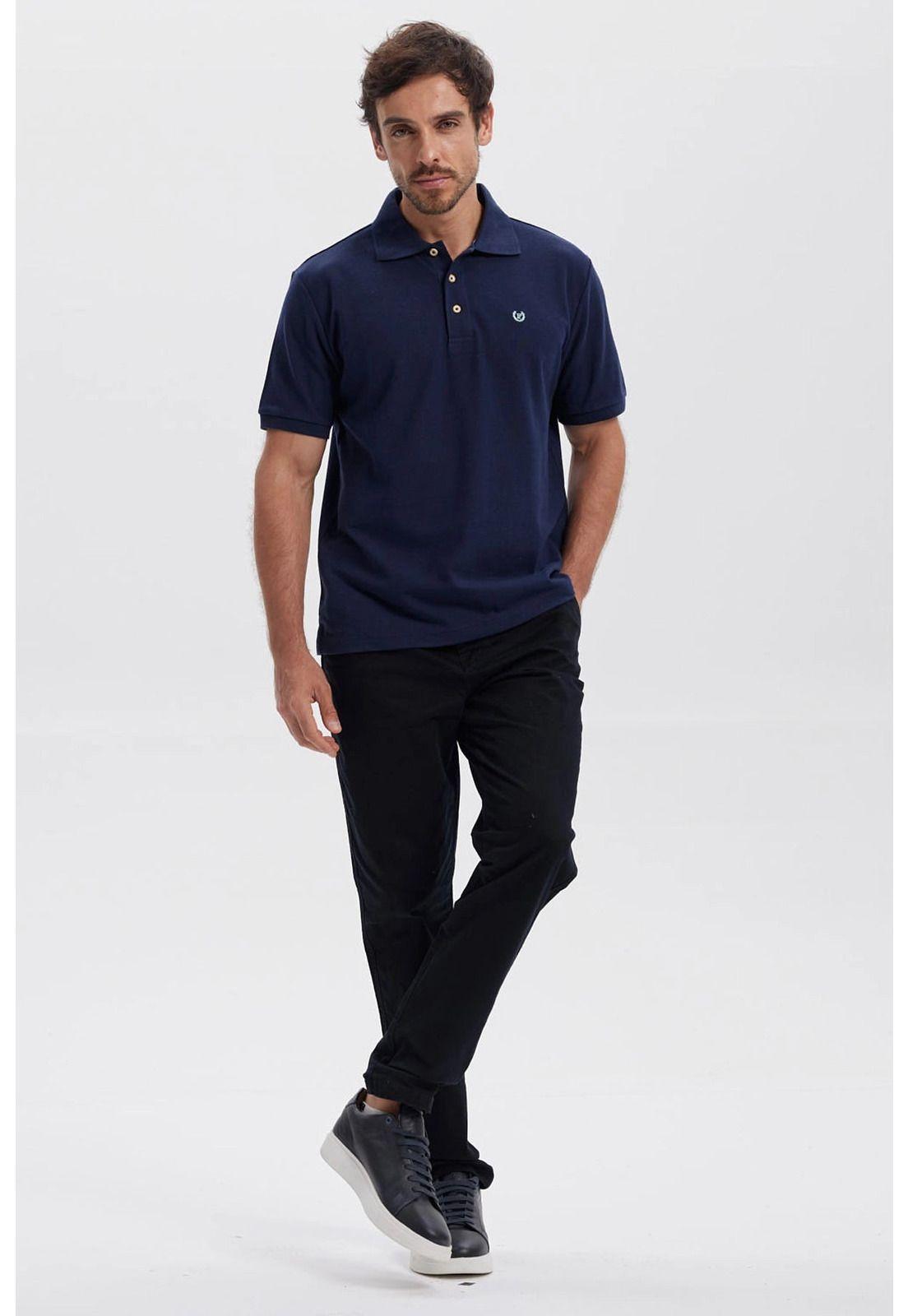 Polera Hombre Piqué Básica Lisa Azul Marino - lll-3