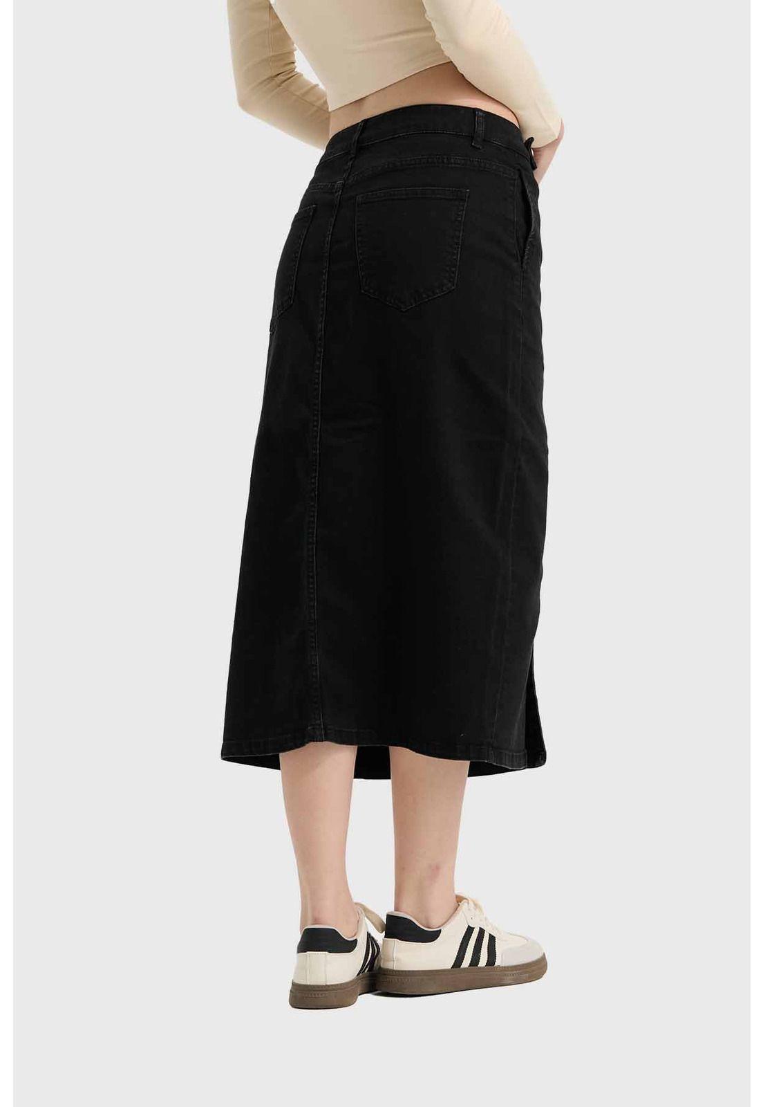 Falda Mujer Midi Abotonada Negro-2