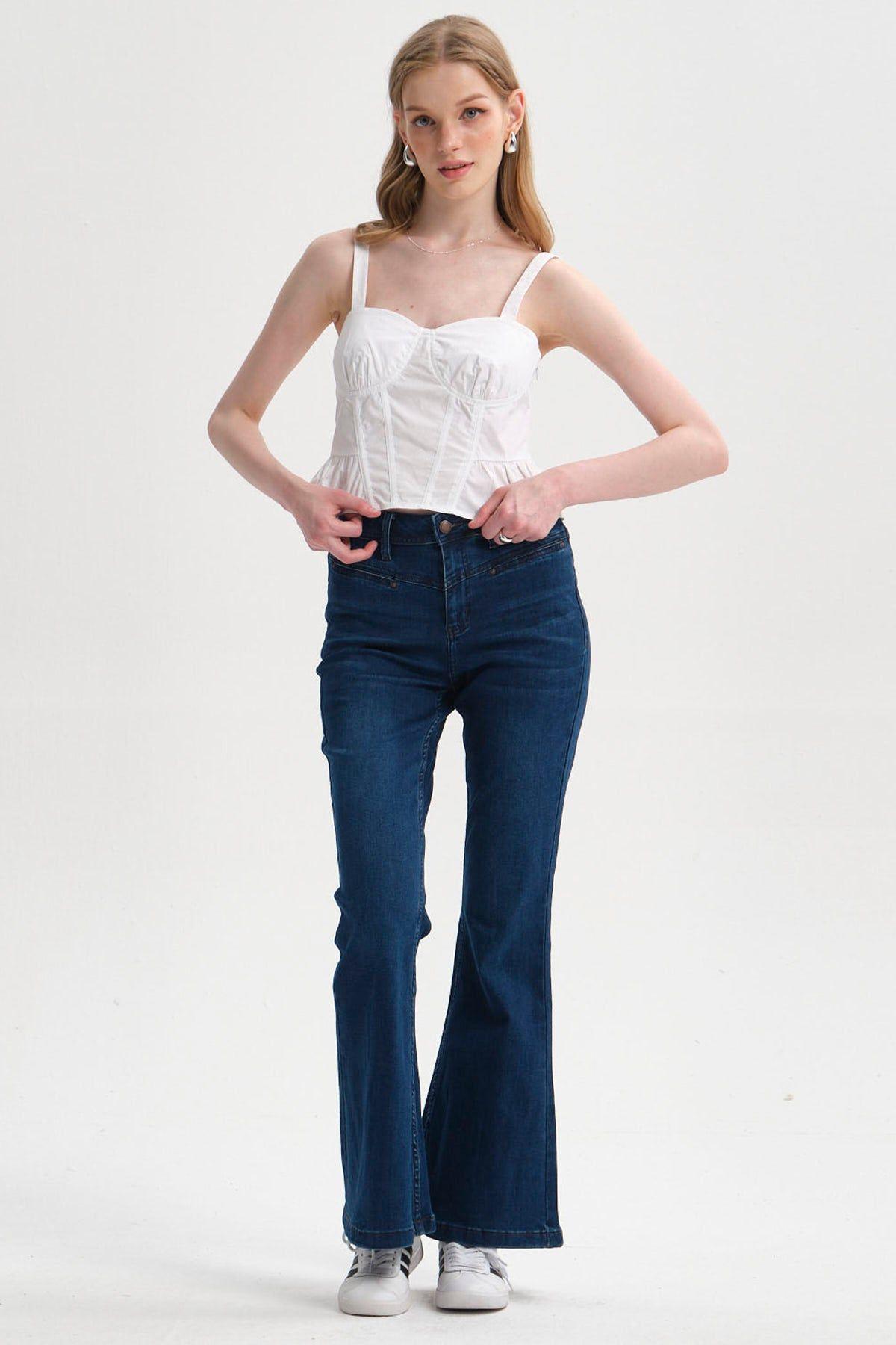Jeans Mujer Flare Triangle Azul Oscuro-3