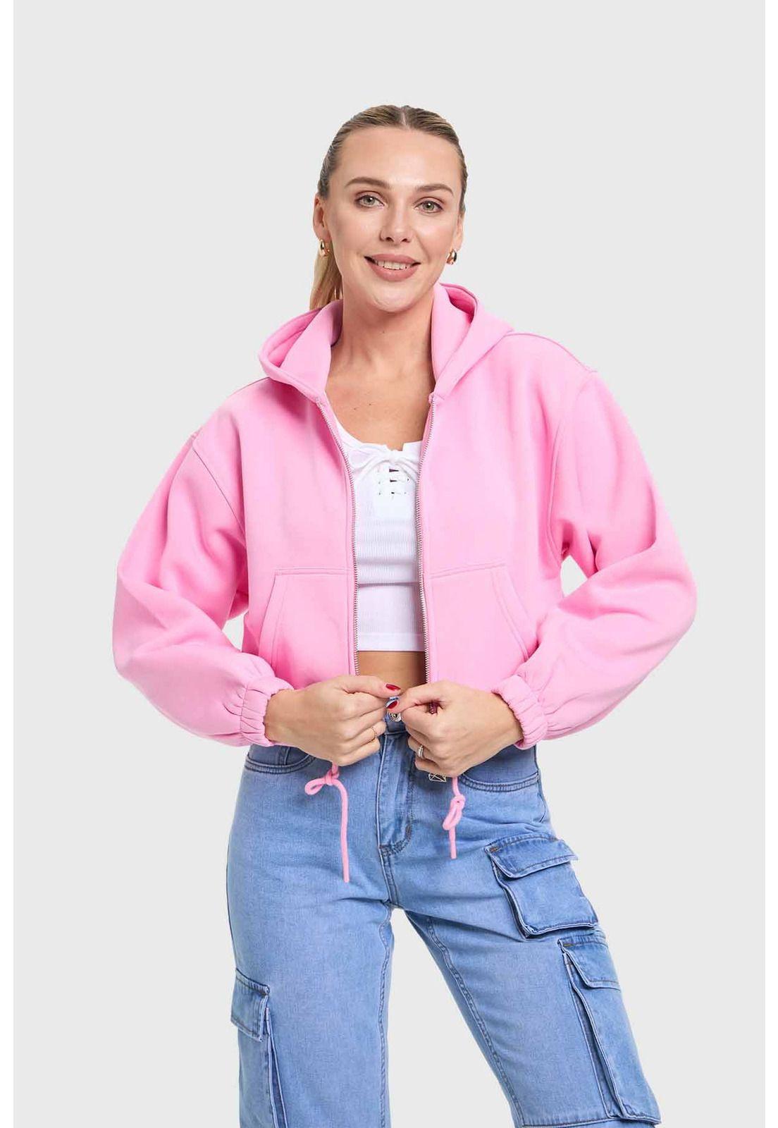 Polerón Mujer Crop Rosado-0