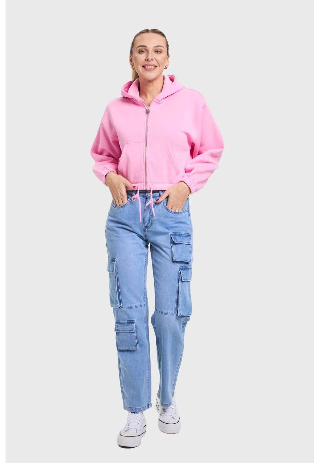 Polerón Mujer Crop Rosado-3