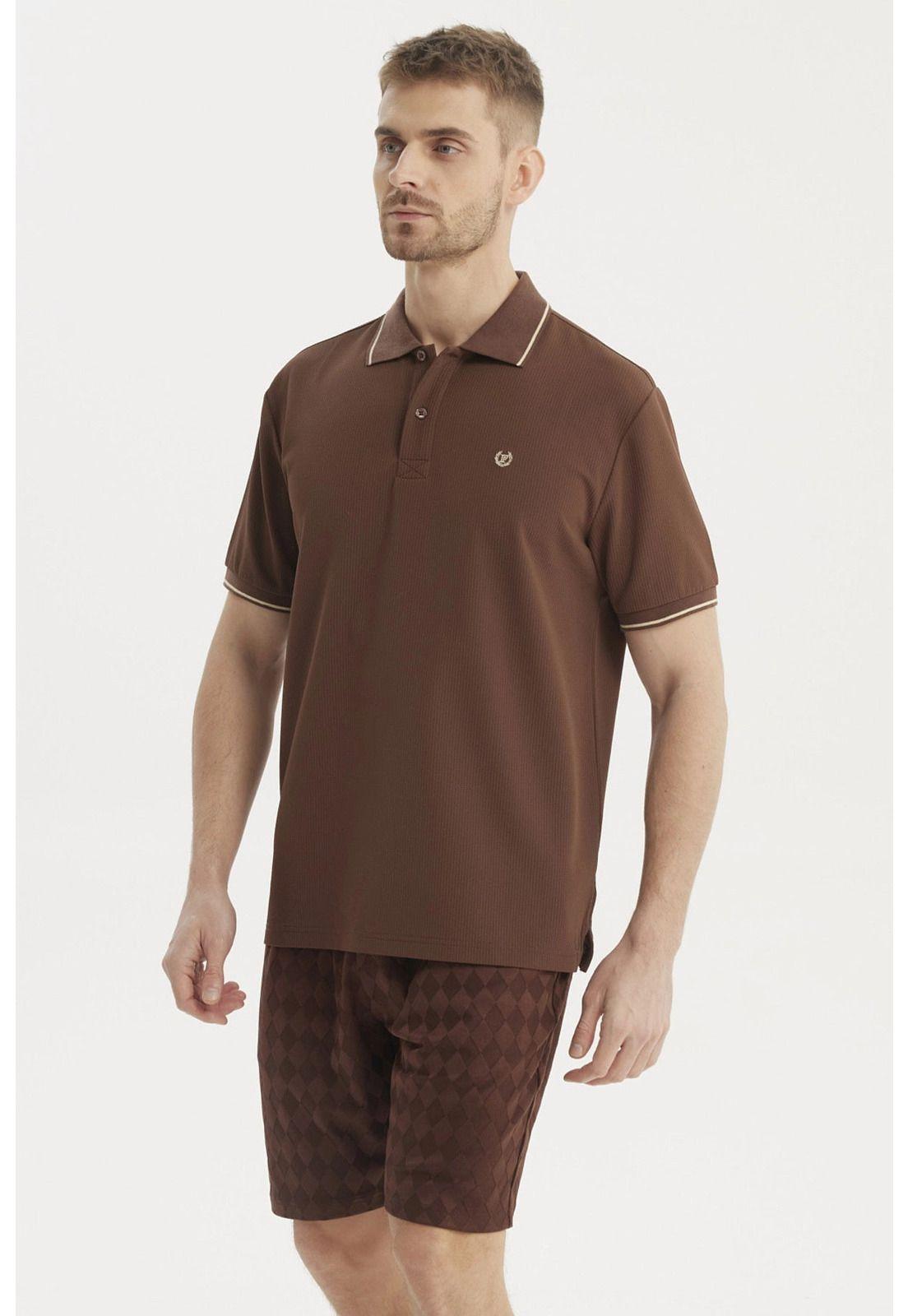 Polera Hombre Slim Cuello Camisero Chocolate-1