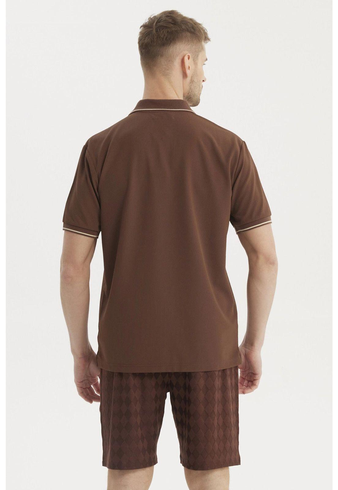 Polera Hombre Slim Cuello Camisero Chocolate-2