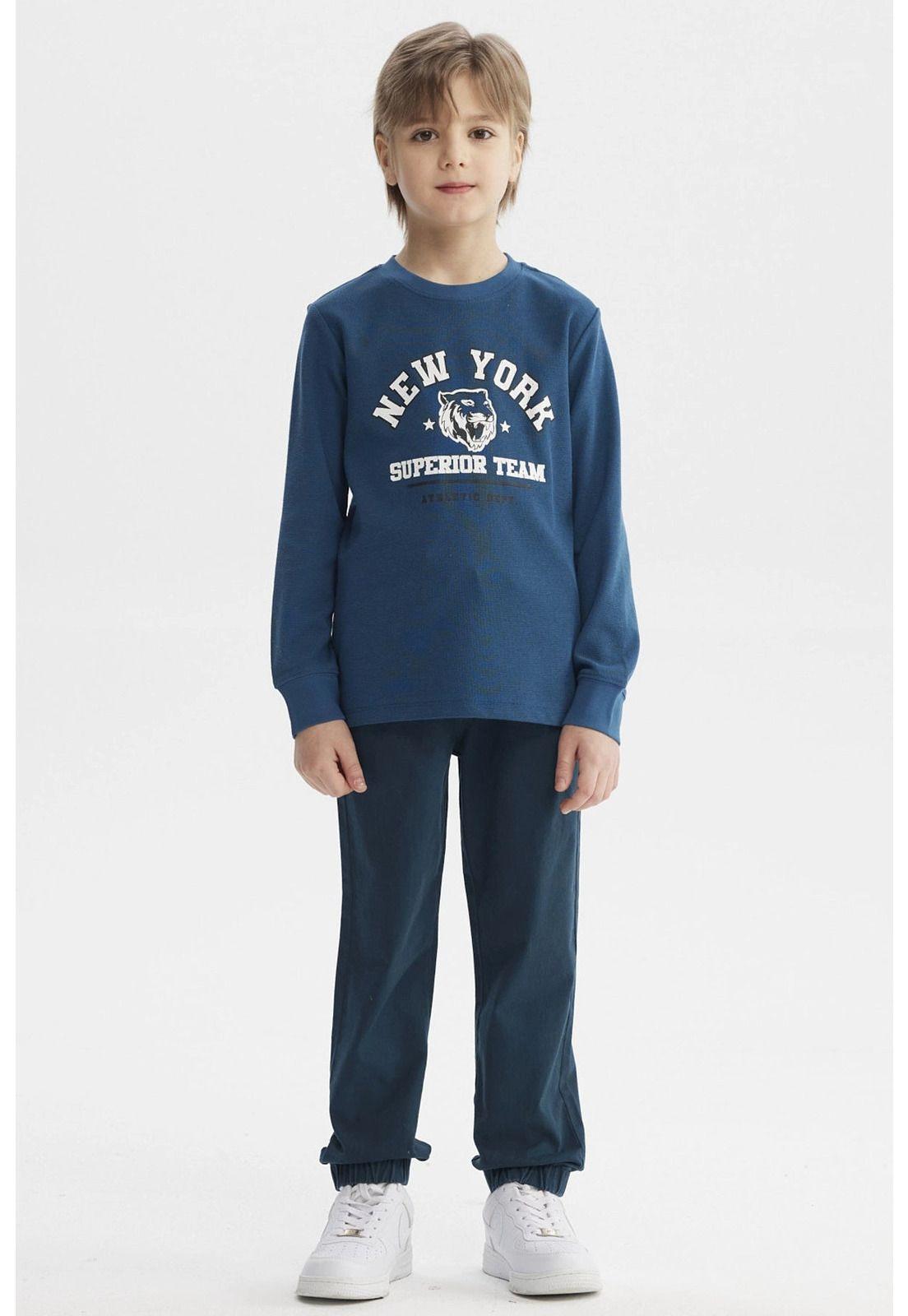 Polera Niño College Con Puños Azul Petroleo-3