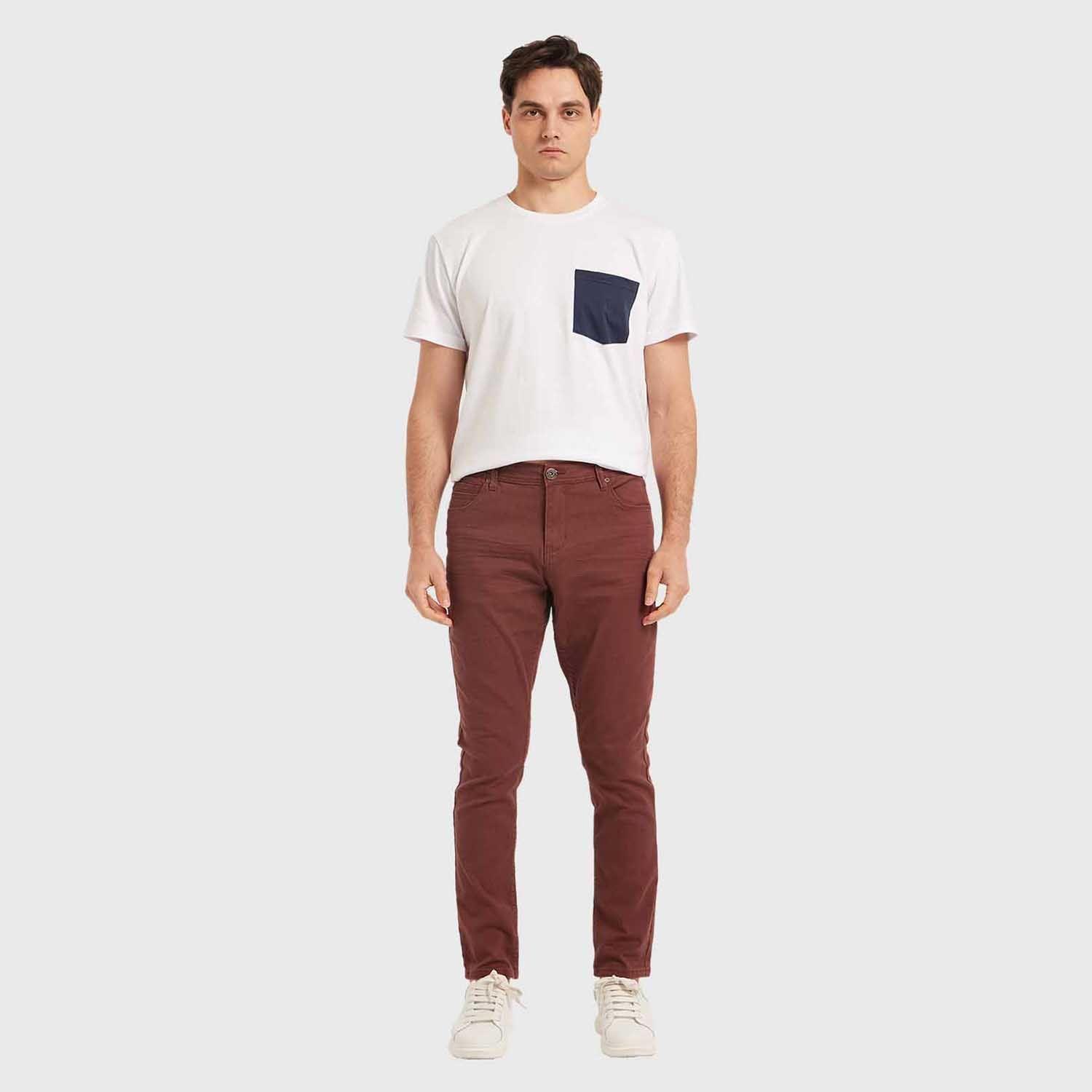 Jeans Hombre Slim Color Burdeo-3