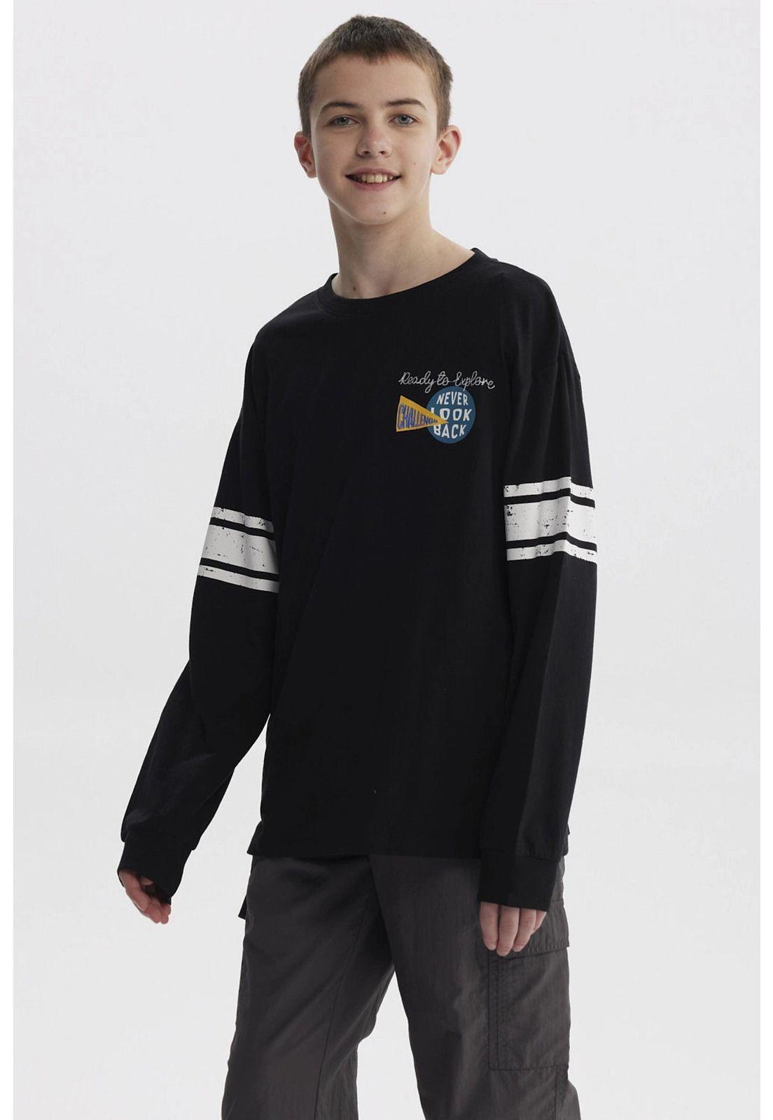 Polera Niño College Con Franjas Negro-1