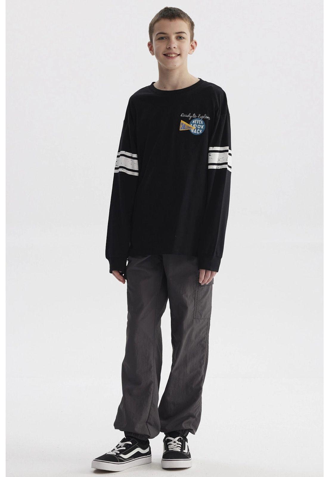 Polera Niño College Con Franjas Negro-3