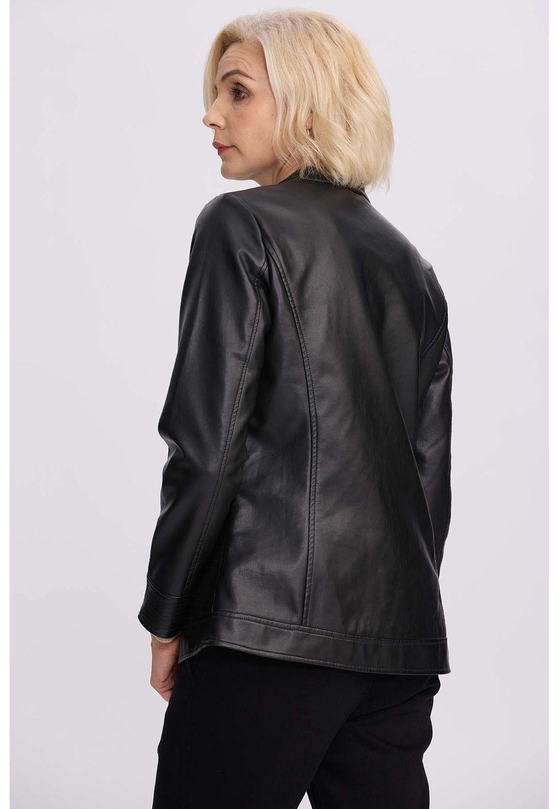 Chaqueta Mujer Efecto Cuero Negro - ll-2