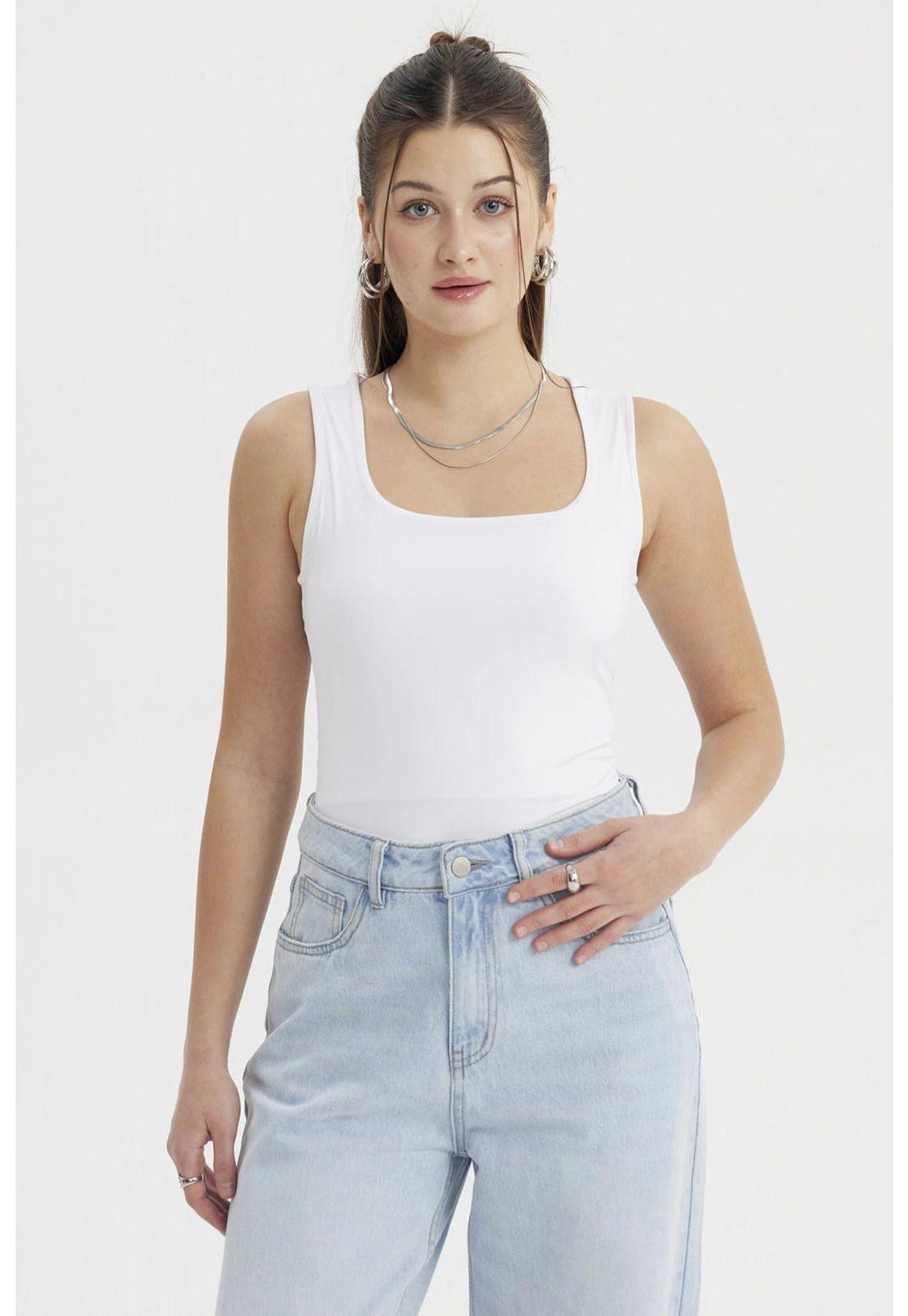 Polera Mujer Escote Cuadrado Liso Blanco-0