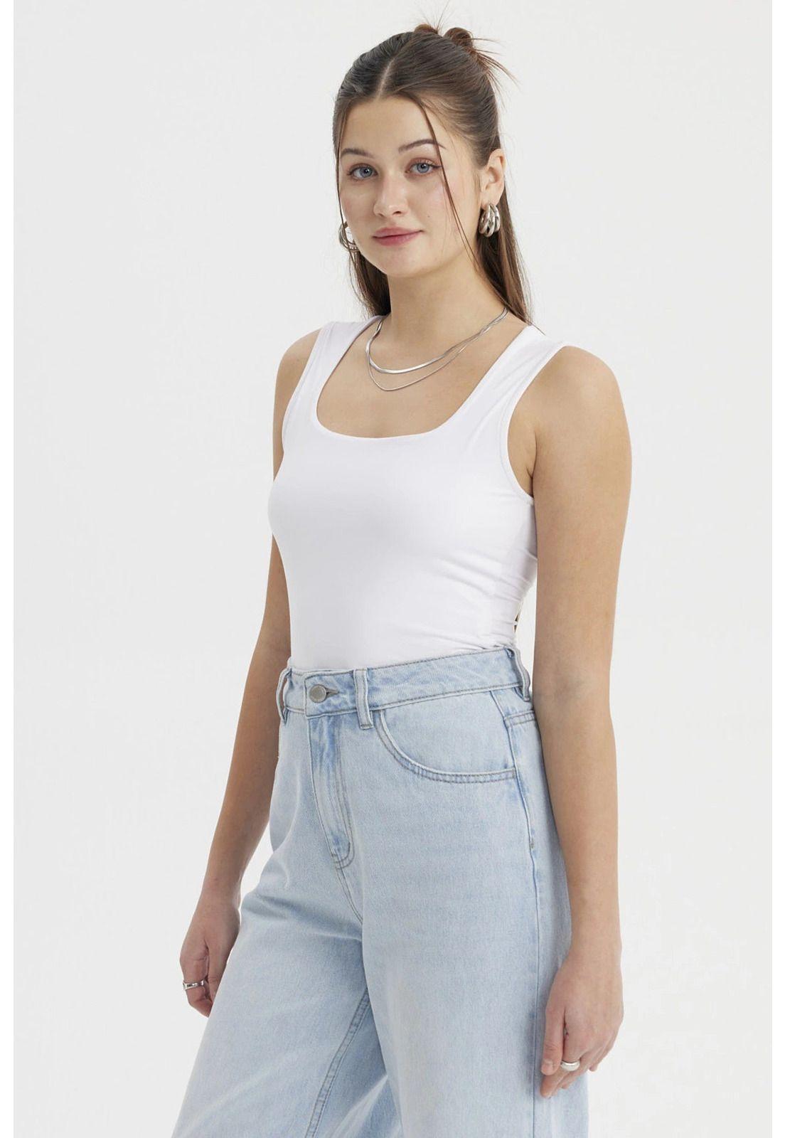 Polera Mujer Escote Cuadrado Liso Blanco-1