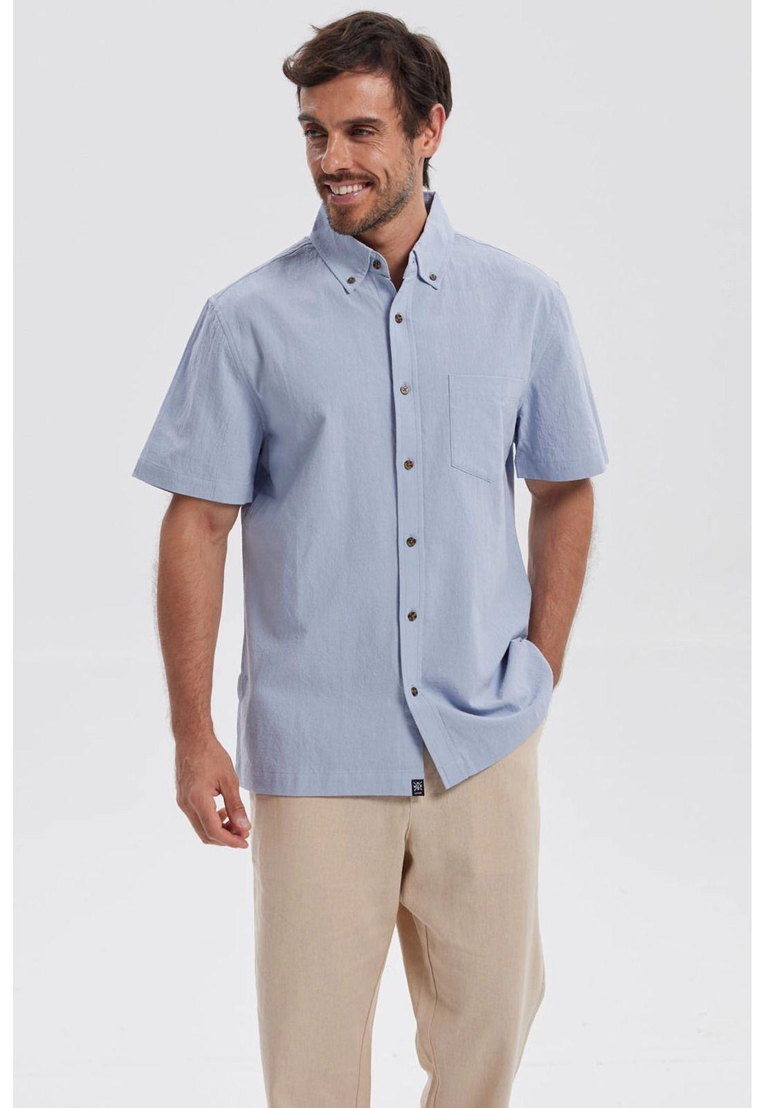 Camisa Hombre Con Bolsillo Azul-0