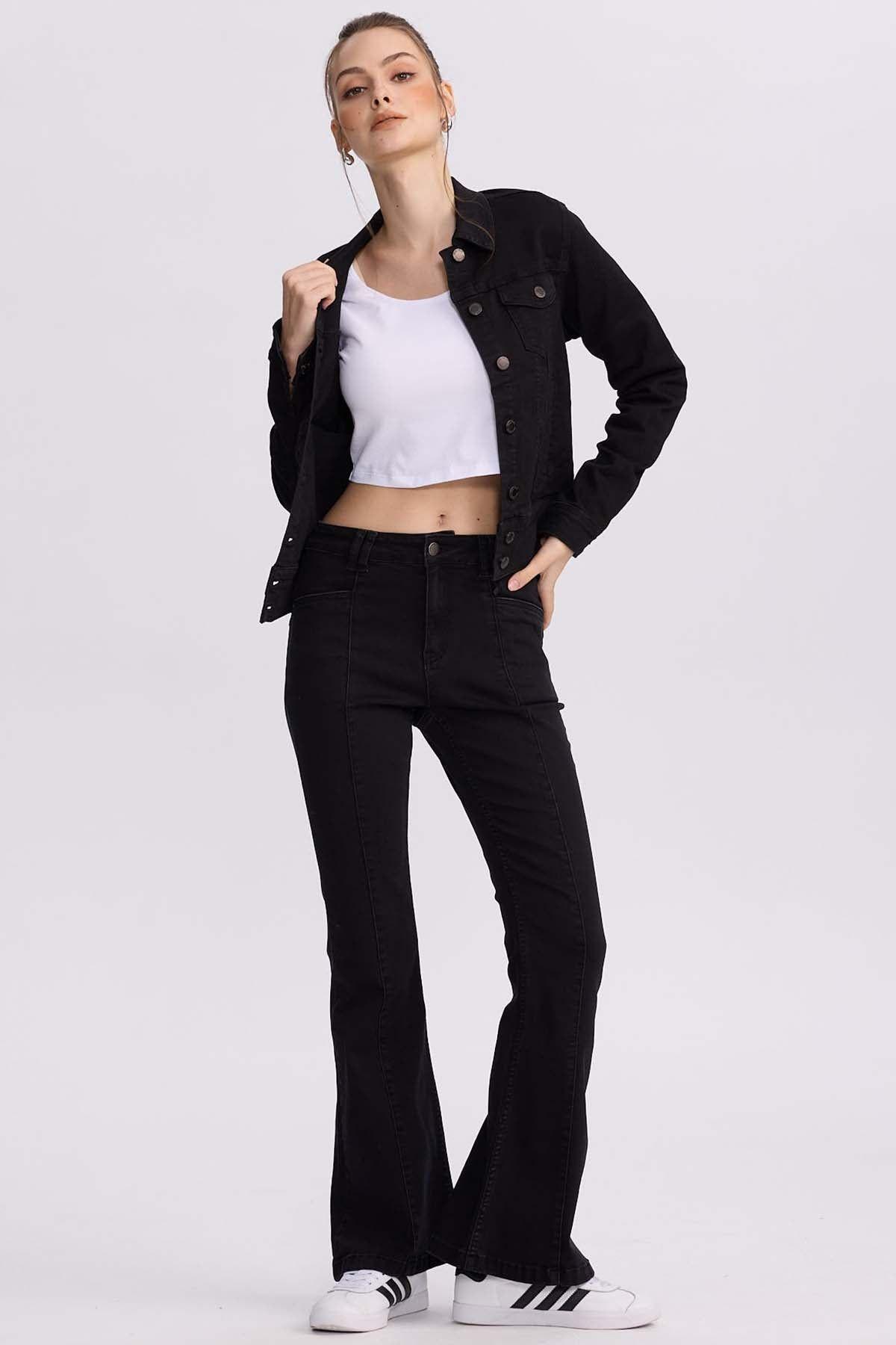 Jeans Mujer Flare Linea Negro-3