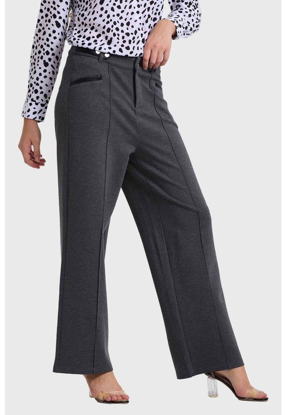 Pantalón Mujer Tiro Alto Sastrero Gris-0