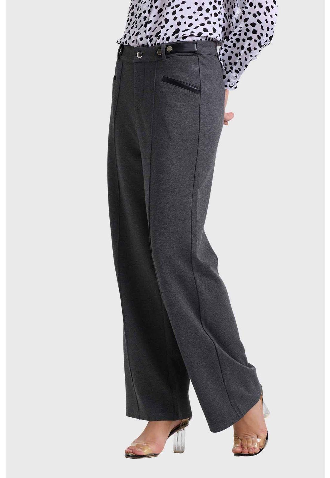 Pantalón Mujer Tiro Alto Sastrero Gris-1