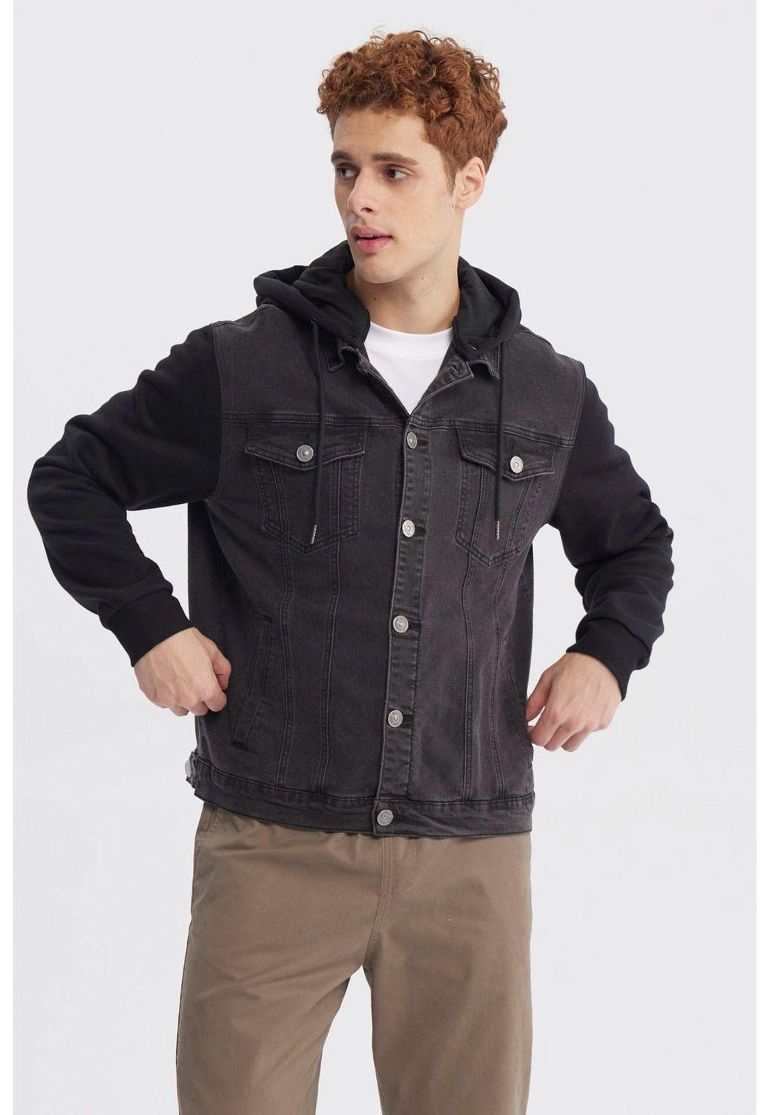 Chaqueta Hombre Denim Con Gorro Negro-0