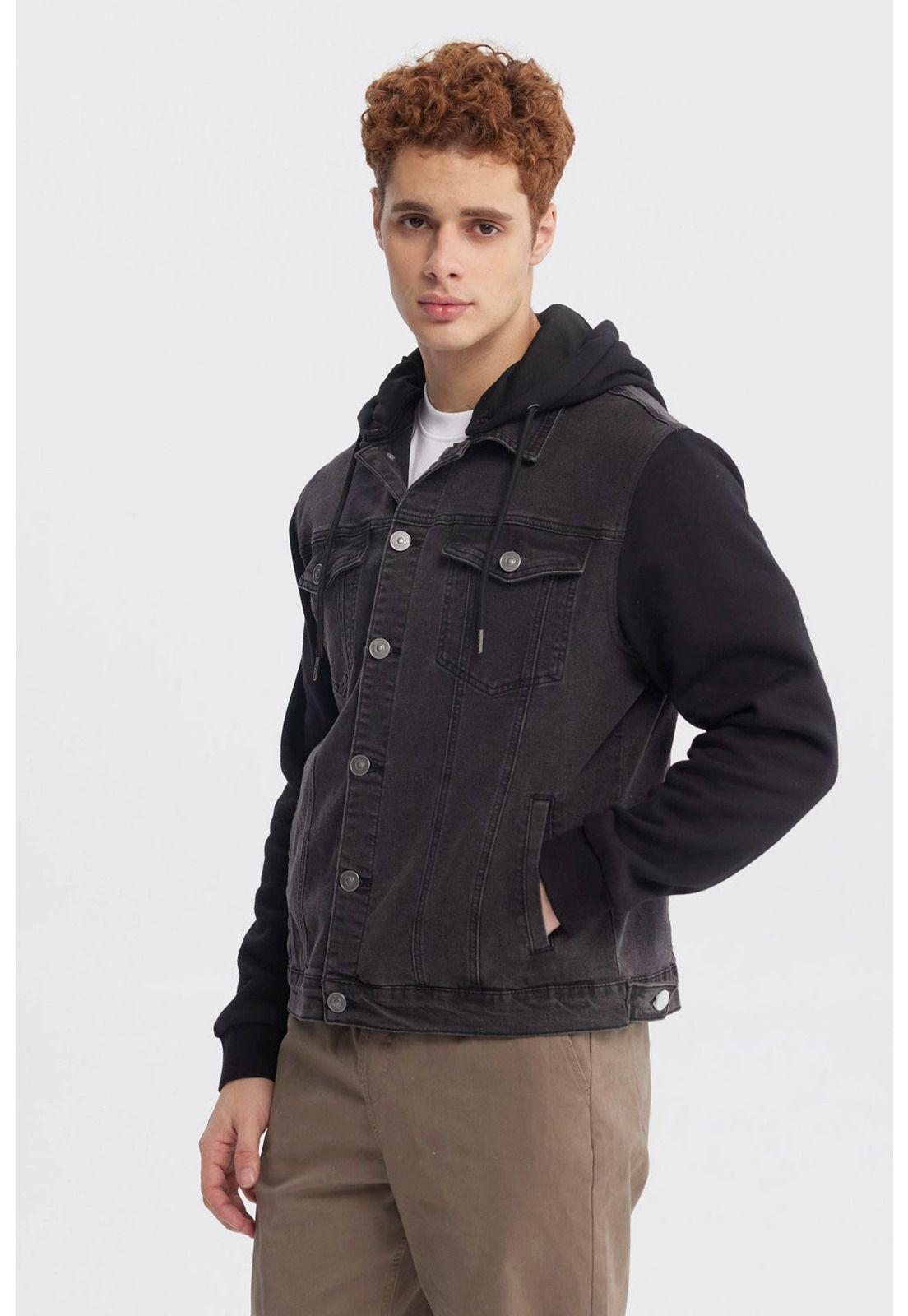 Chaqueta Hombre Denim Con Gorro Negro-1