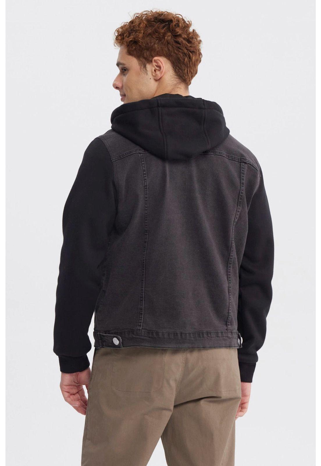 Chaqueta Hombre Denim Con Gorro Negro-2