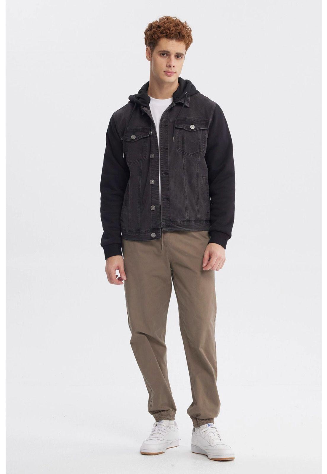 Chaqueta Hombre Denim Con Gorro Negro-3