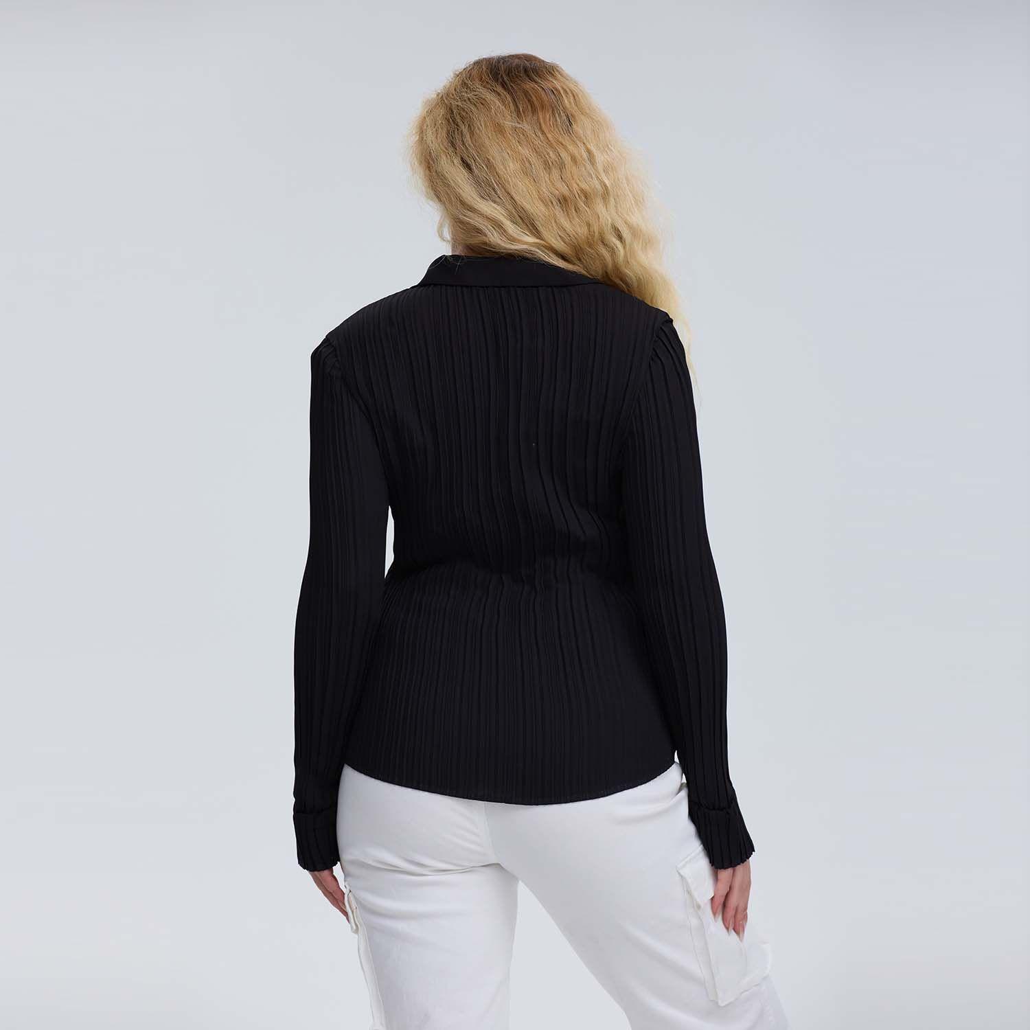 Blusa Mujer Abotónada Lisa Textura Negro-2