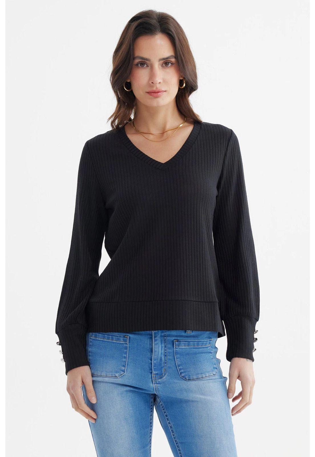 Sweater Mujer Ajustado Negro - ll-0