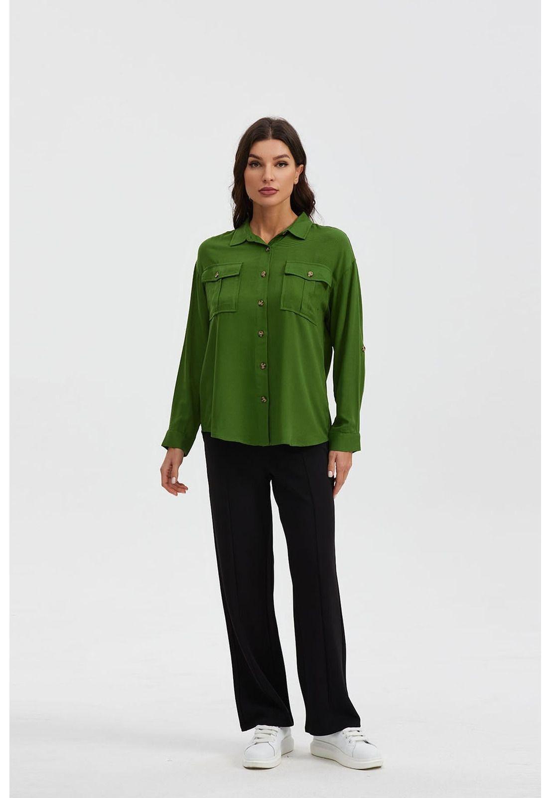 Blusa Mujer Manga Roll Up Verde-3