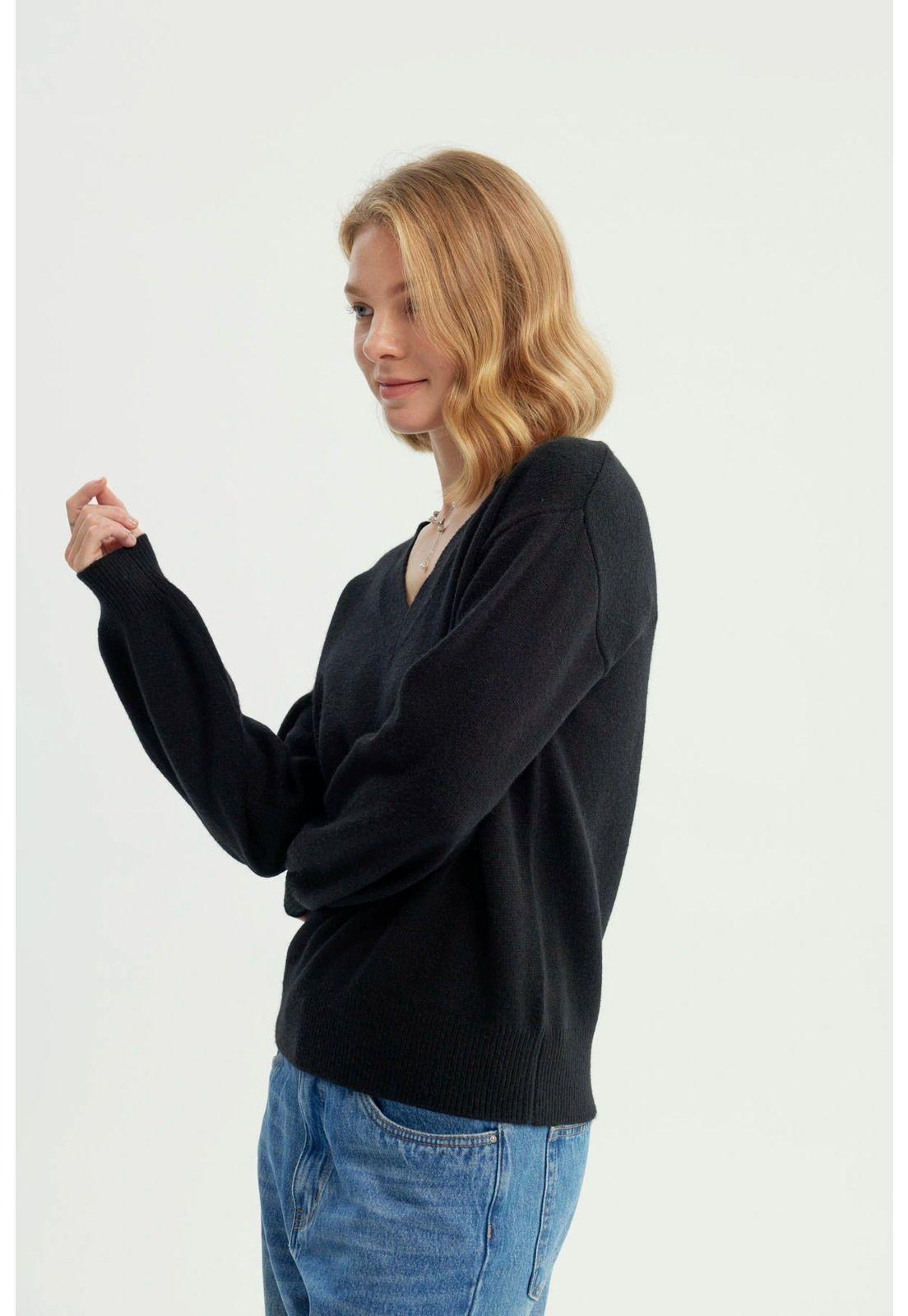 Sweater Mujer Classic Cuello V Negro-1