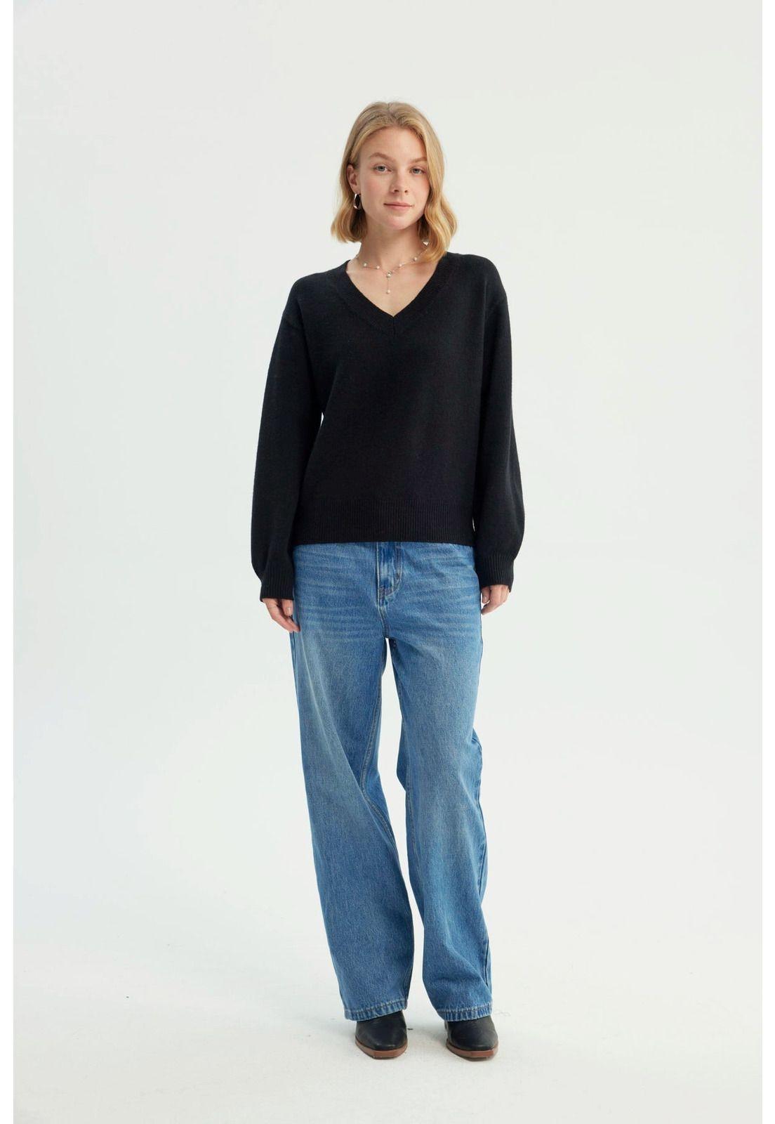 Sweater Mujer Classic Cuello V Negro-3