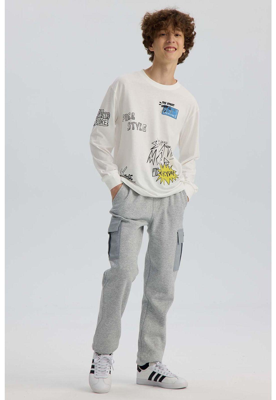 Pantalón Buzo Niño Jogger Cargo Gris Melange-3