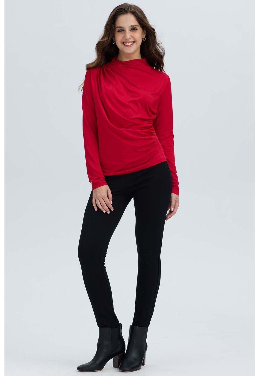 Polera Mujer Aplicación Arrugado Rojo Oscuro-3