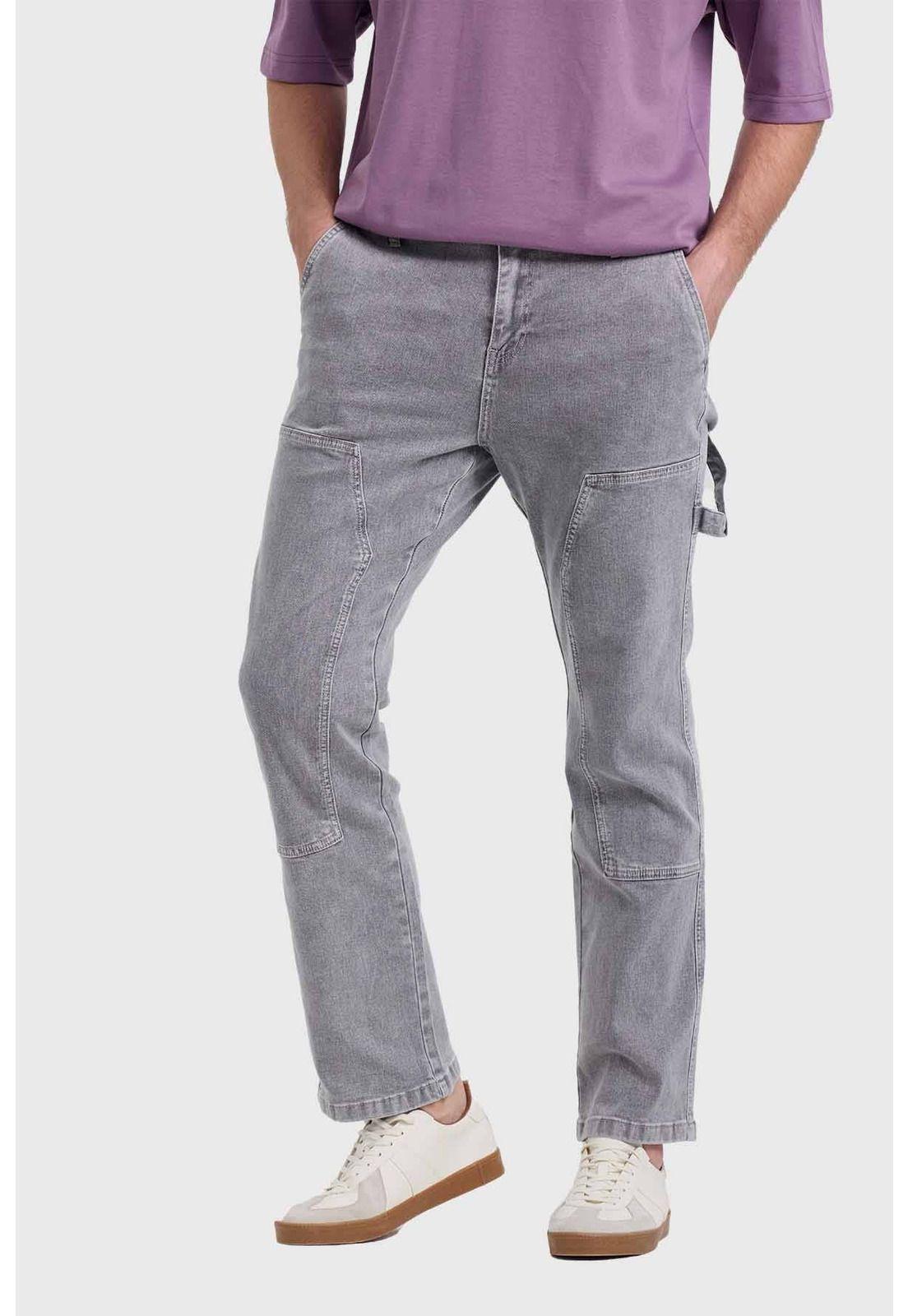 Jeans Hombre Costura Pierna Gris-0
