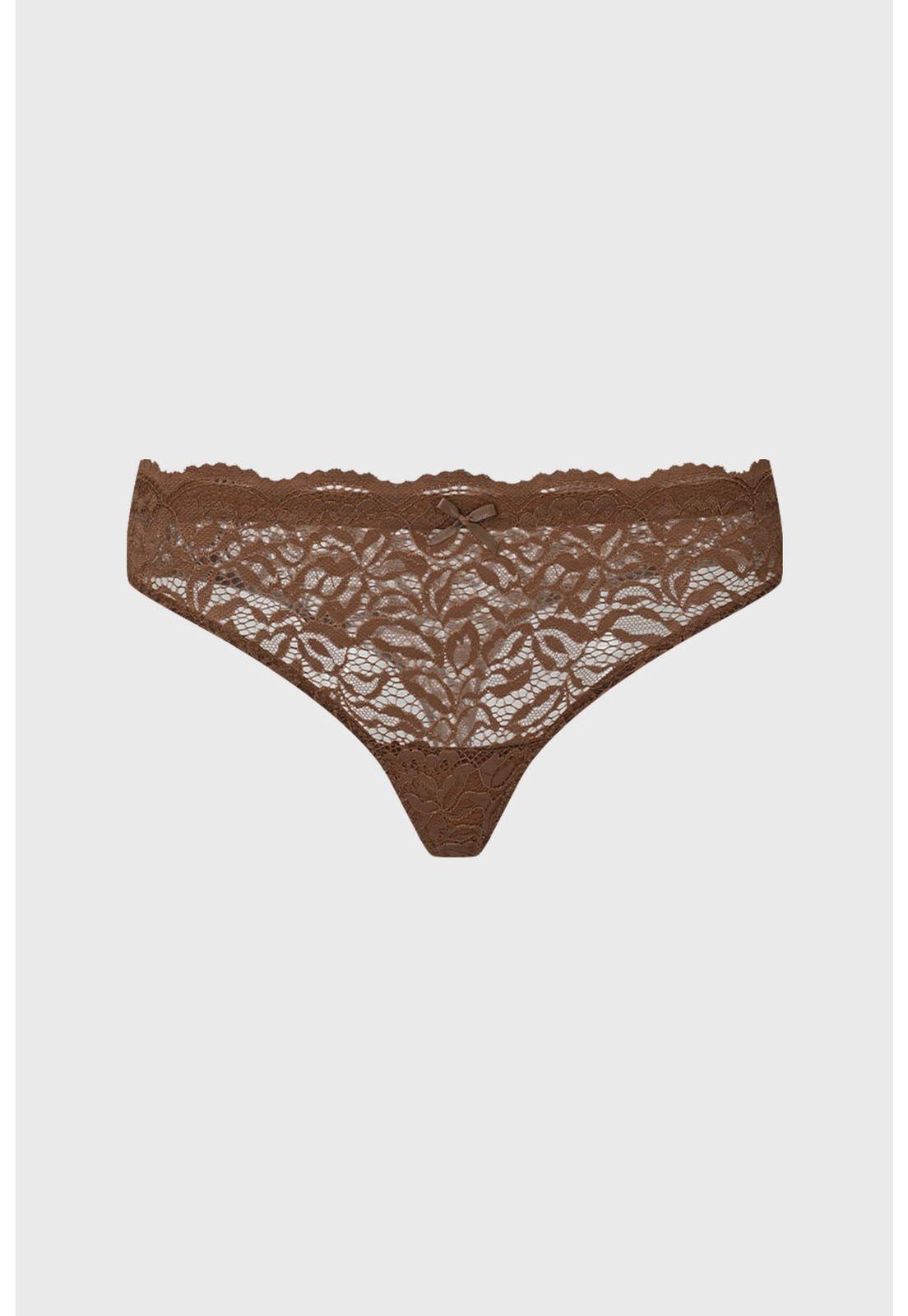 Calzón Mujer Colaless Con Encaje Pretina Café Claro-0