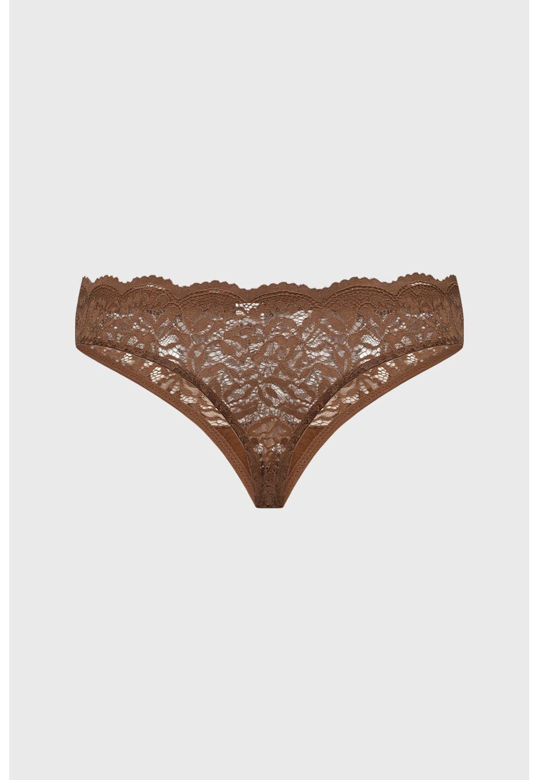 Calzón Mujer Colaless Con Encaje Pretina Café Claro-1