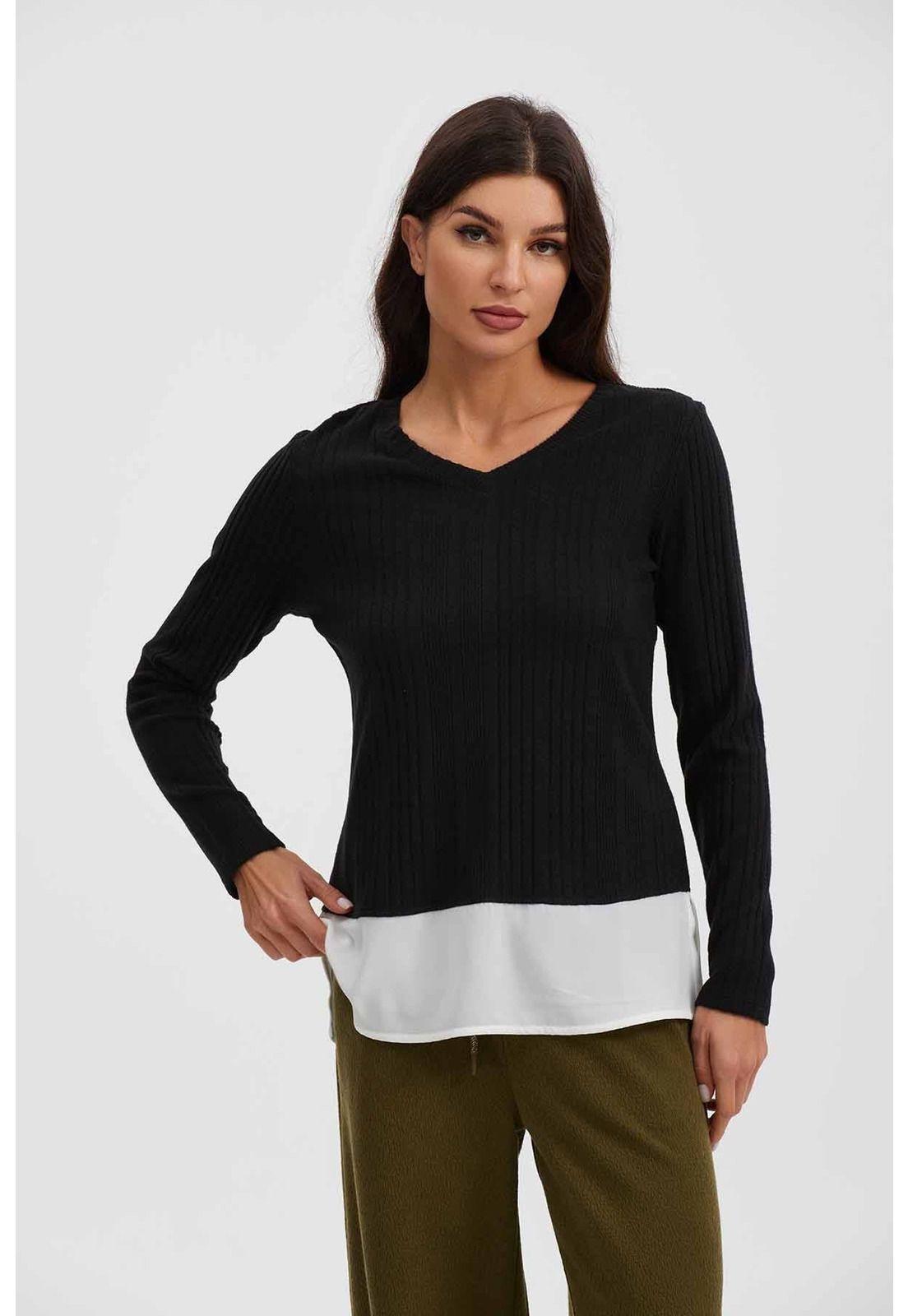 Polera Mujer Manga Larga Con Faldón Negro - ll-0