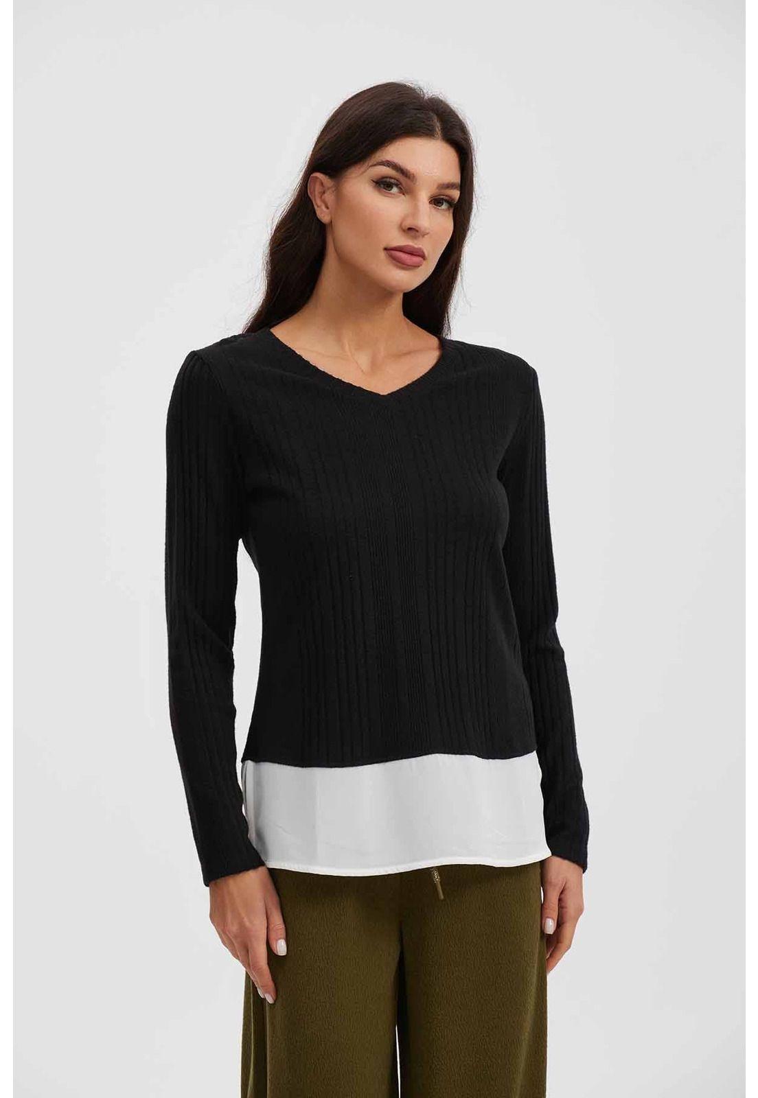 Polera Mujer Manga Larga Con Faldón Negro - ll-1