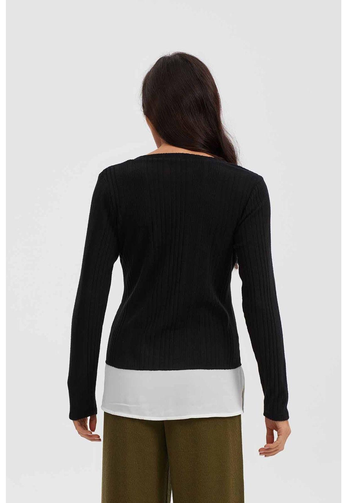 Polera Mujer Manga Larga Con Faldón Negro - ll-2