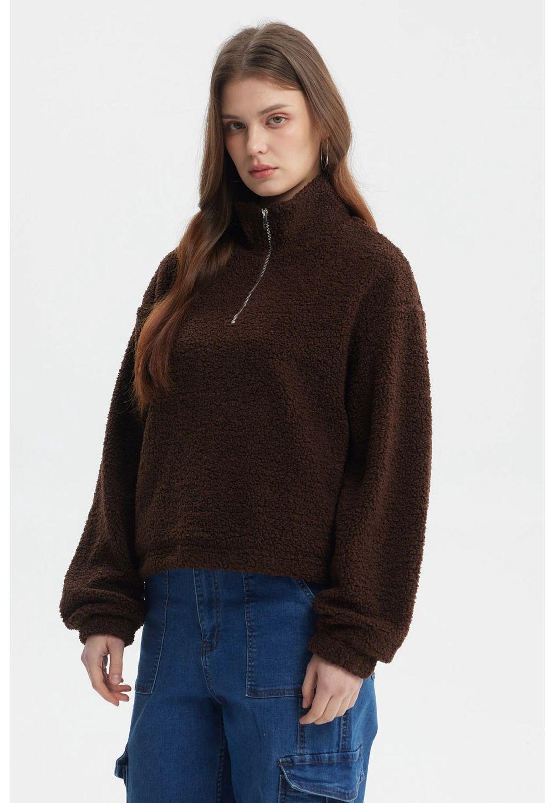 Polar Mujer Cuello Camisero Café Oscuro-1