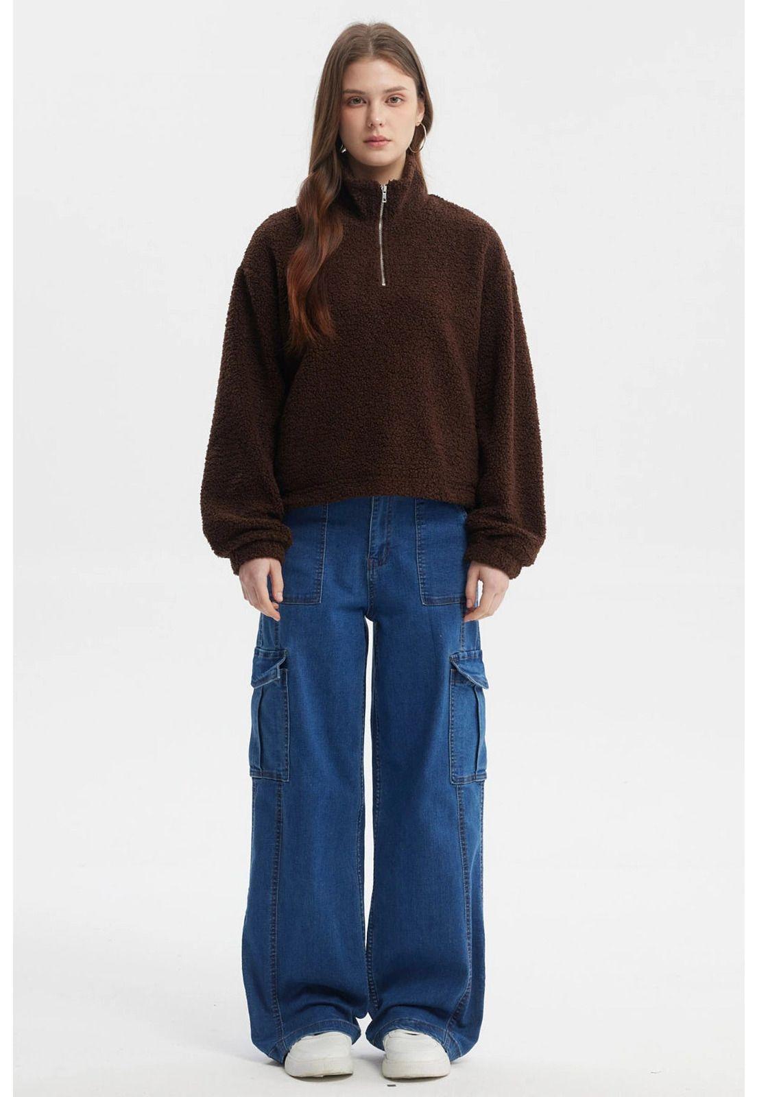 Polar Mujer Cuello Camisero Café Oscuro-3