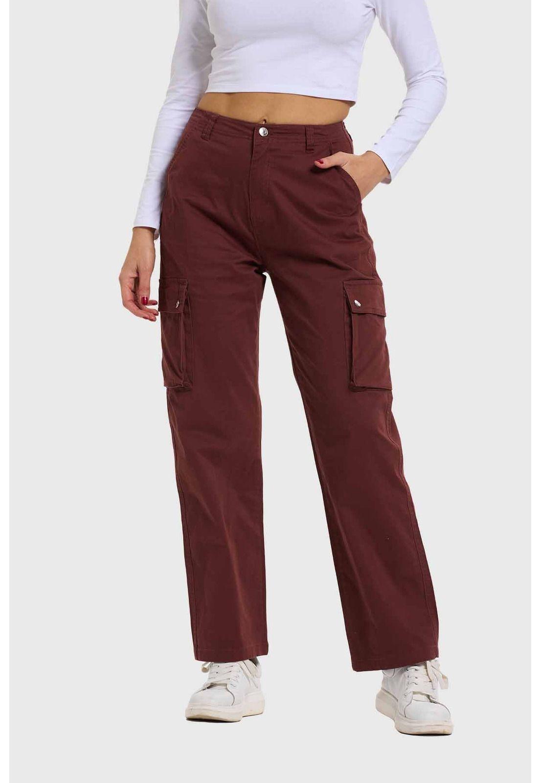 Pantalón Mujer Cargo Gabardina Café-0
