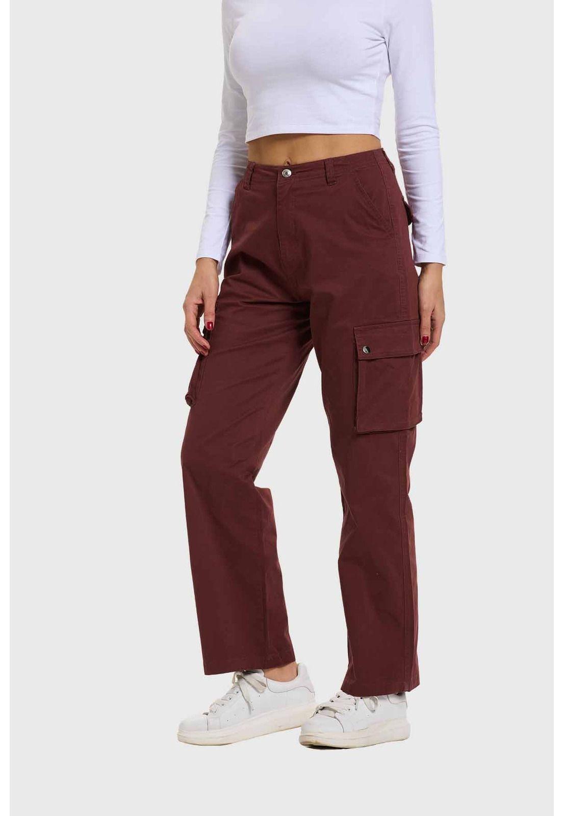 Pantalón Mujer Cargo Gabardina Café-1