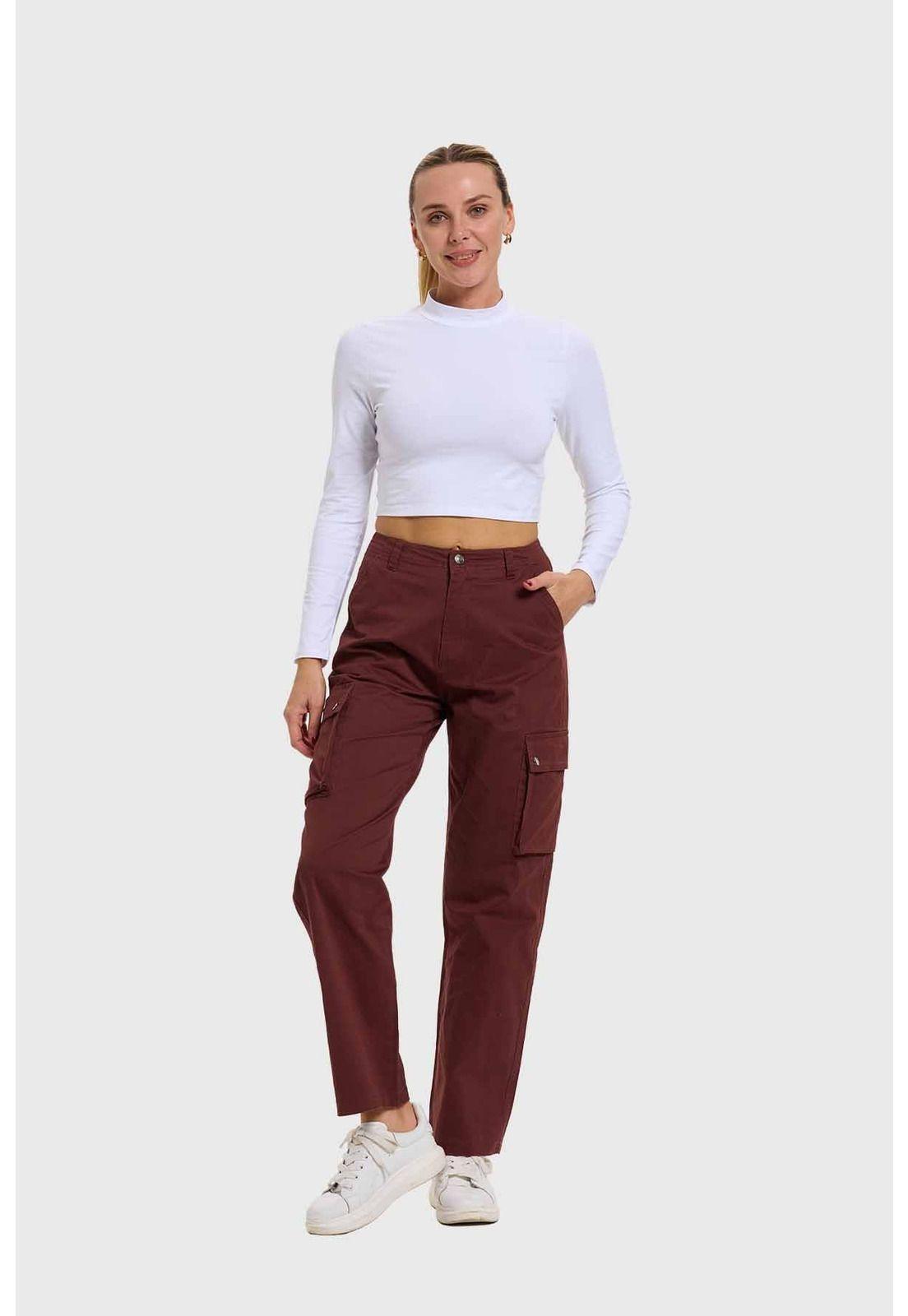 Pantalón Mujer Cargo Gabardina Café-3