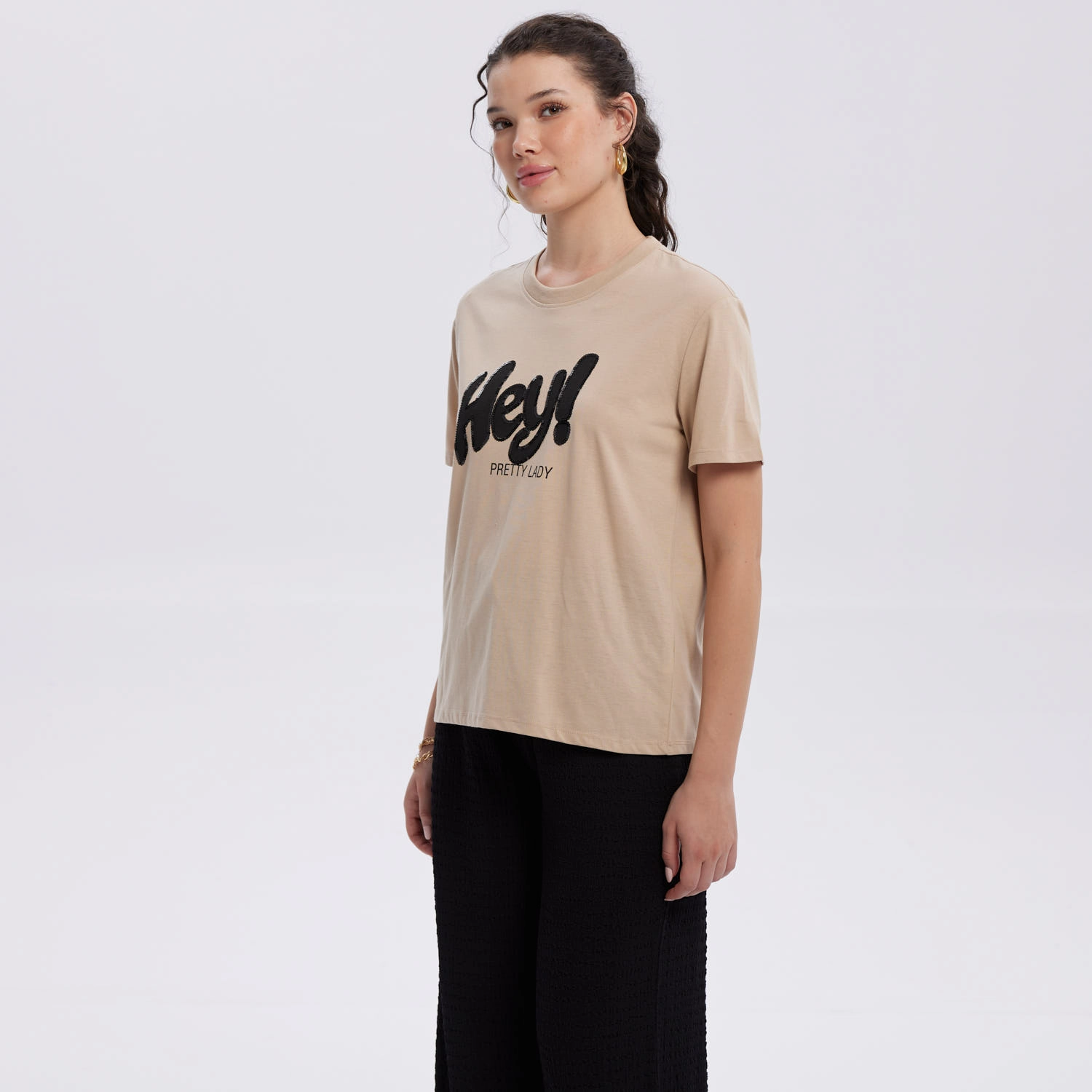 Polera Mujer Print Con Aplicación Beige-2
