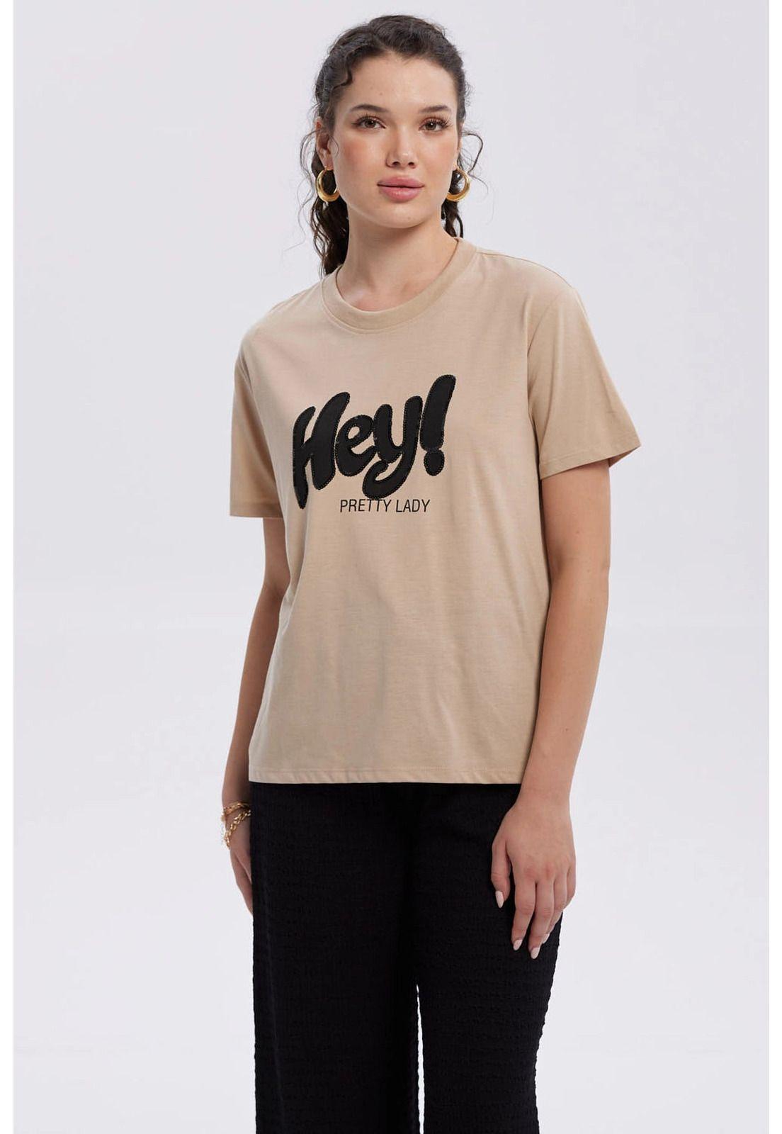 Polera Mujer Print Con Aplicación Beige-0