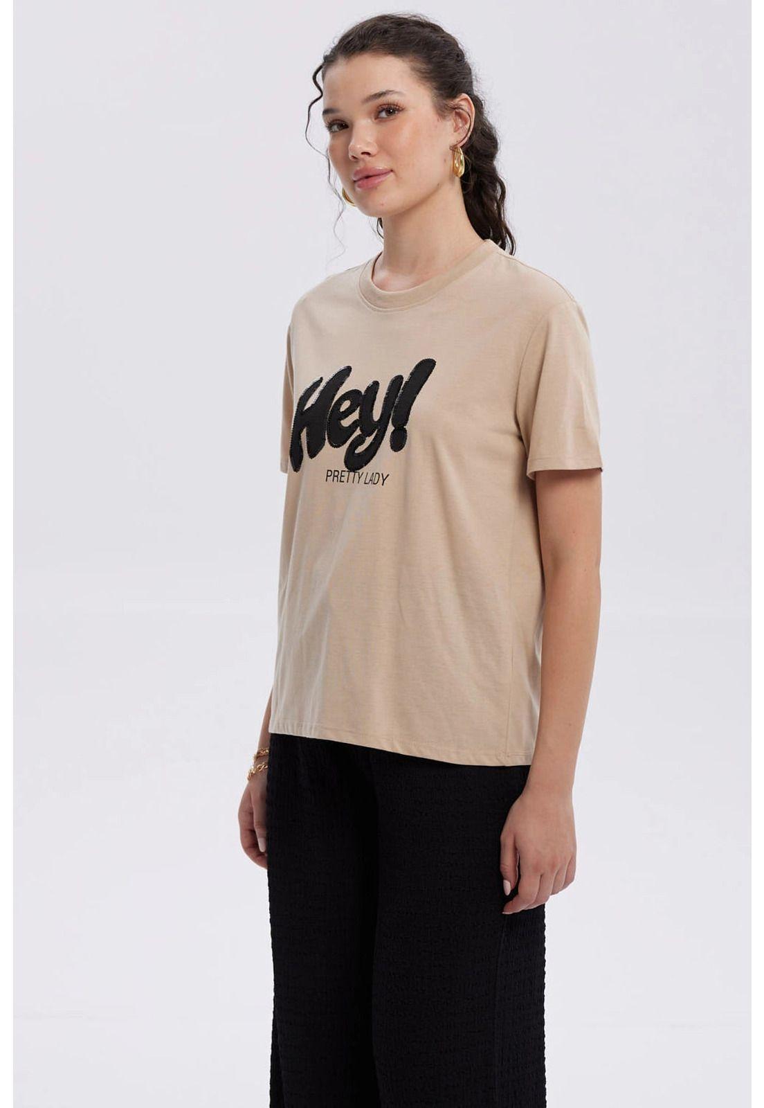 Polera Mujer Print Con Aplicación Beige-1