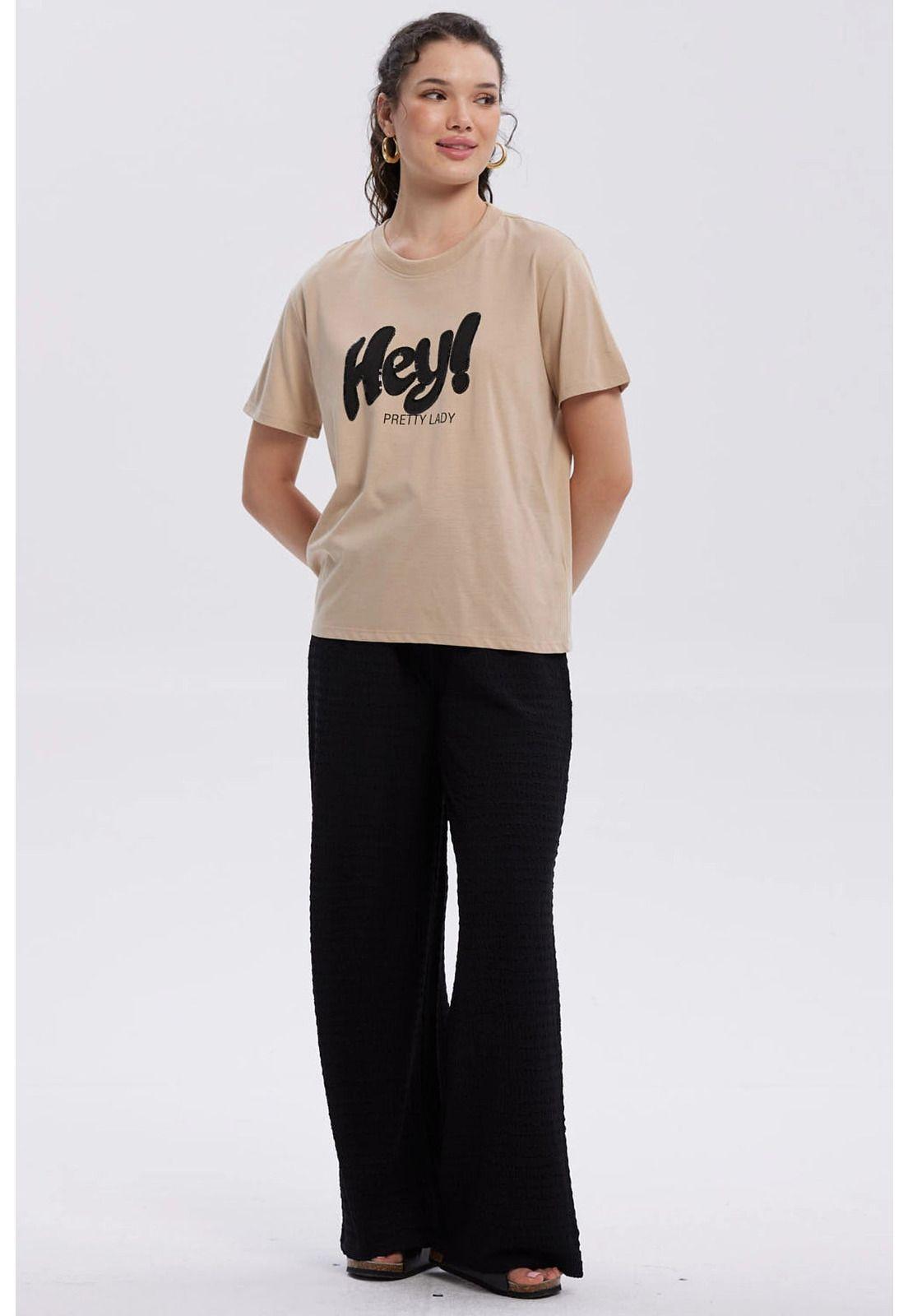 Polera Mujer Print Con Aplicación Beige-3