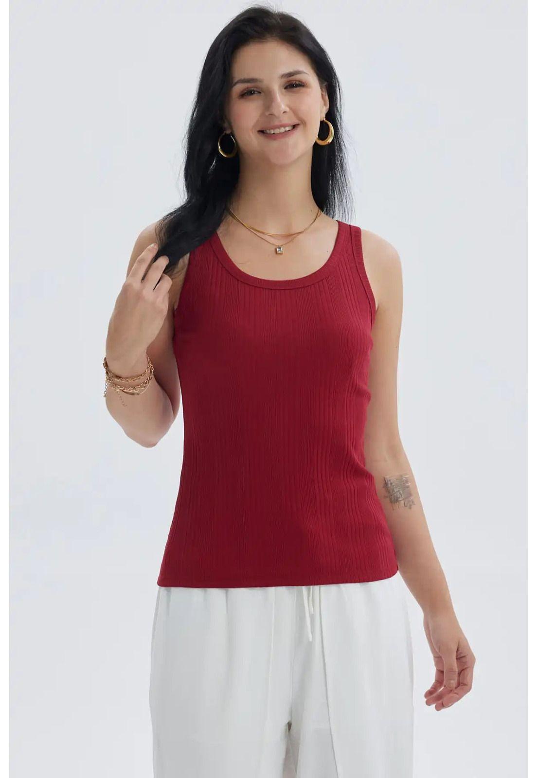 Polera Mujer Rib Lisa Rojo Oscuro-0