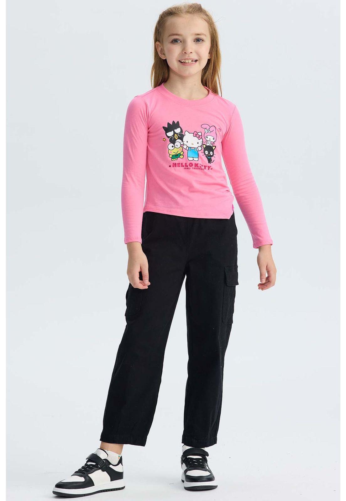 Pantalón Niña Cargo Con Pliegue En Basta Negro-3