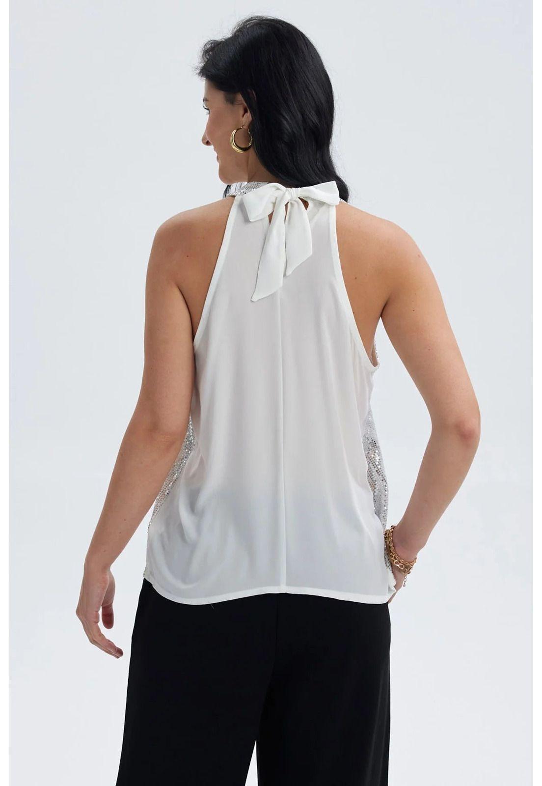 Blusa Mujer Lentejuelas Amarra Plateado-2