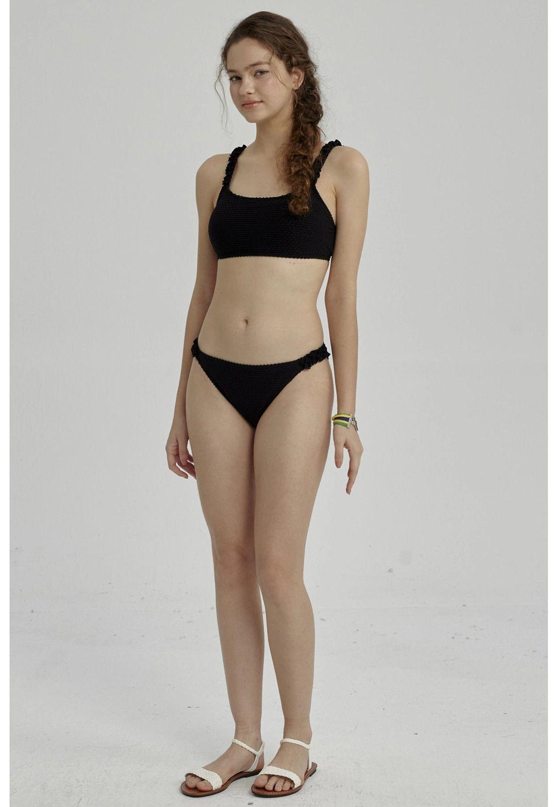 Traje De Baño Niña Bikini Arrugado Negro-0